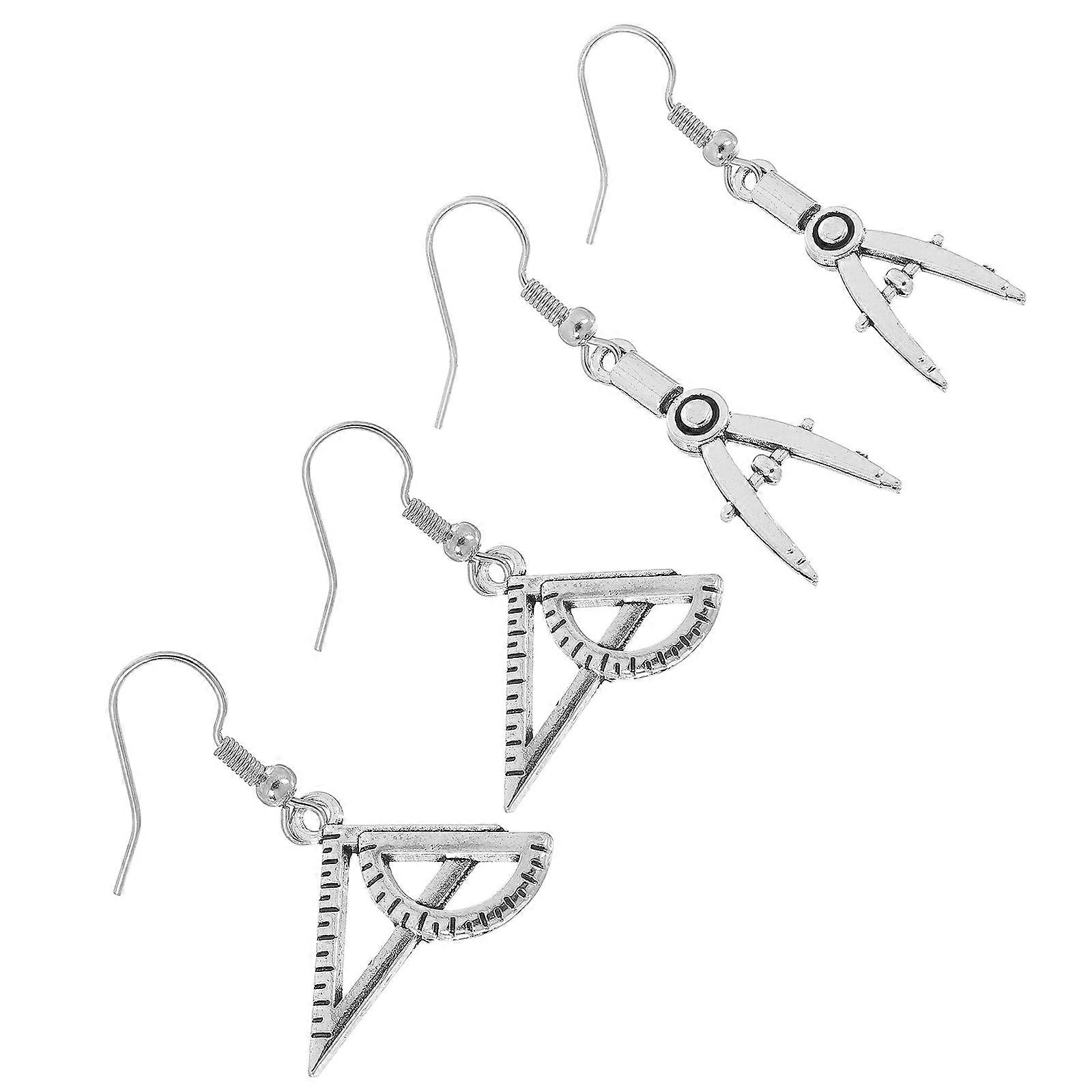 Silver Architect Earrings Triangle Ruler Dangler Jewelry 2Pairs