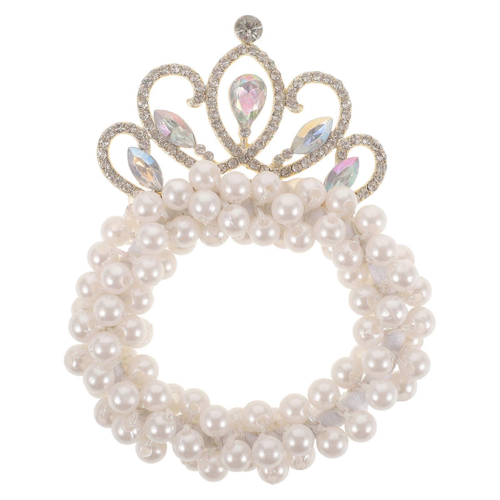 Pearl Crown Hair Tie with Beaded Design Stylish and Comfortable Ponytail Holder for Special Occasions