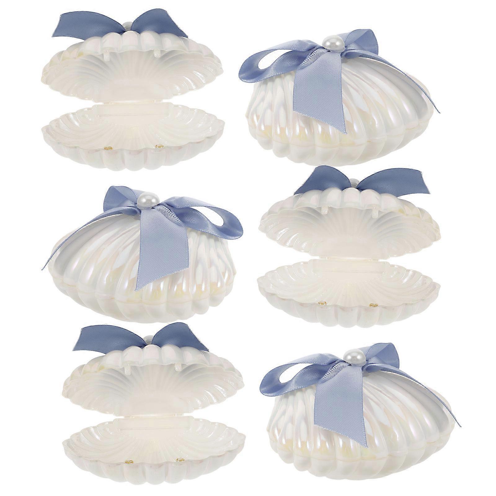 6pcs Seashell Candy Boxes, Decorative Plastic Storage Cases with Ribbons for Weddings, Parties & Special Occasions – Unique Favor Boxes for Candies &
