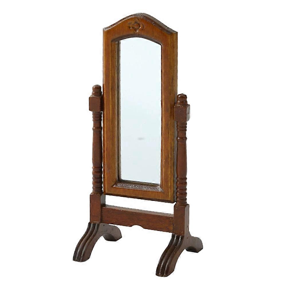Dollhouse Mirror Toy Standing Mirror Shape Natural Wood 13.50X5.50X4.90CM Decorative For Dollhouse Furniture 1Set