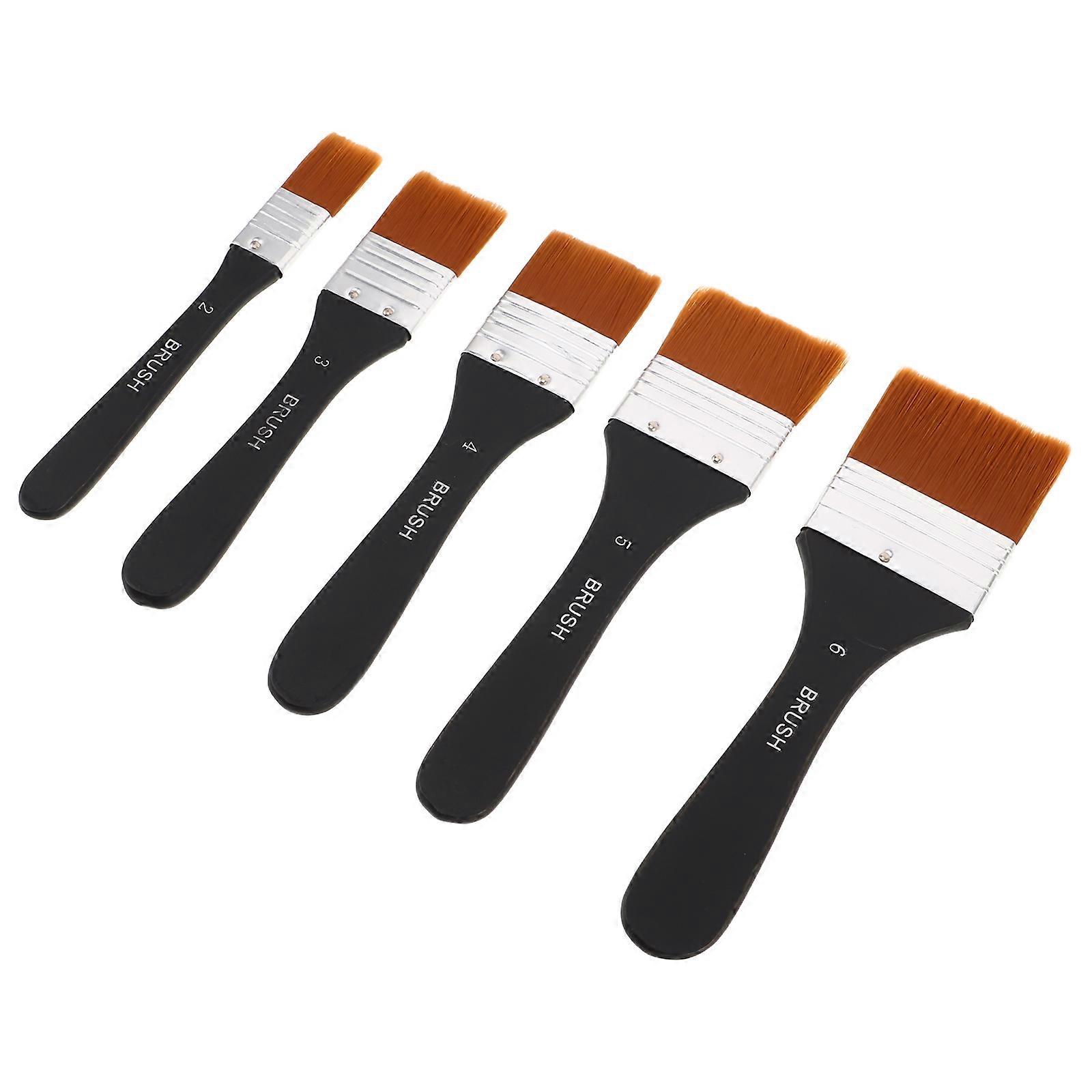 Nylon Brushes for Painting Flat Paint Brushes with Wooden Handle for Studio Painting Color Blending 5Pcs