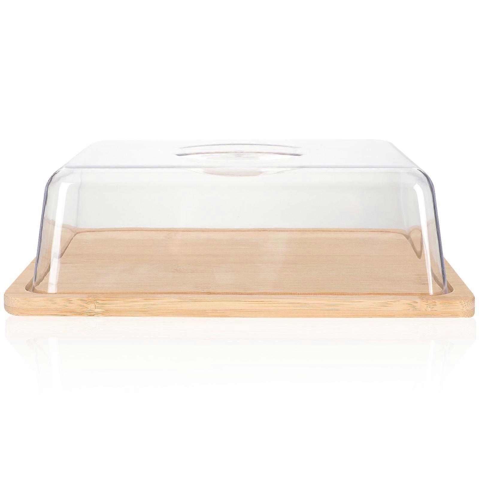 Bamboo Butter Dish with Lid for Storage Transparent Material Ideal for Countertop or Refrigerator 7.5 x 5 inches