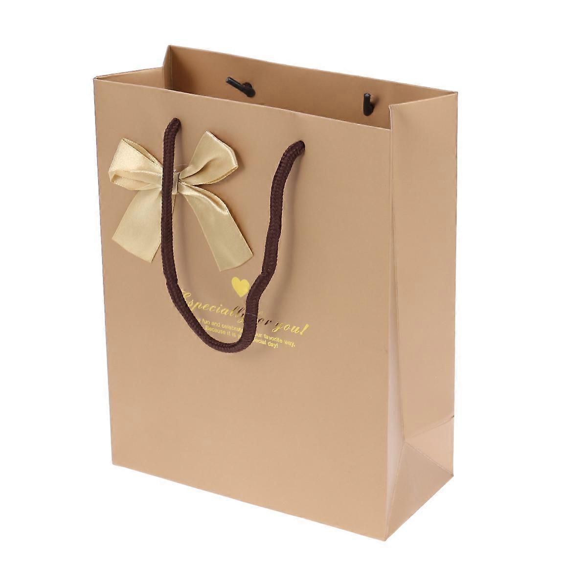 5PCS Premium Golden Paper Gift Bags with Knitted Handles for Storage Use Size M
