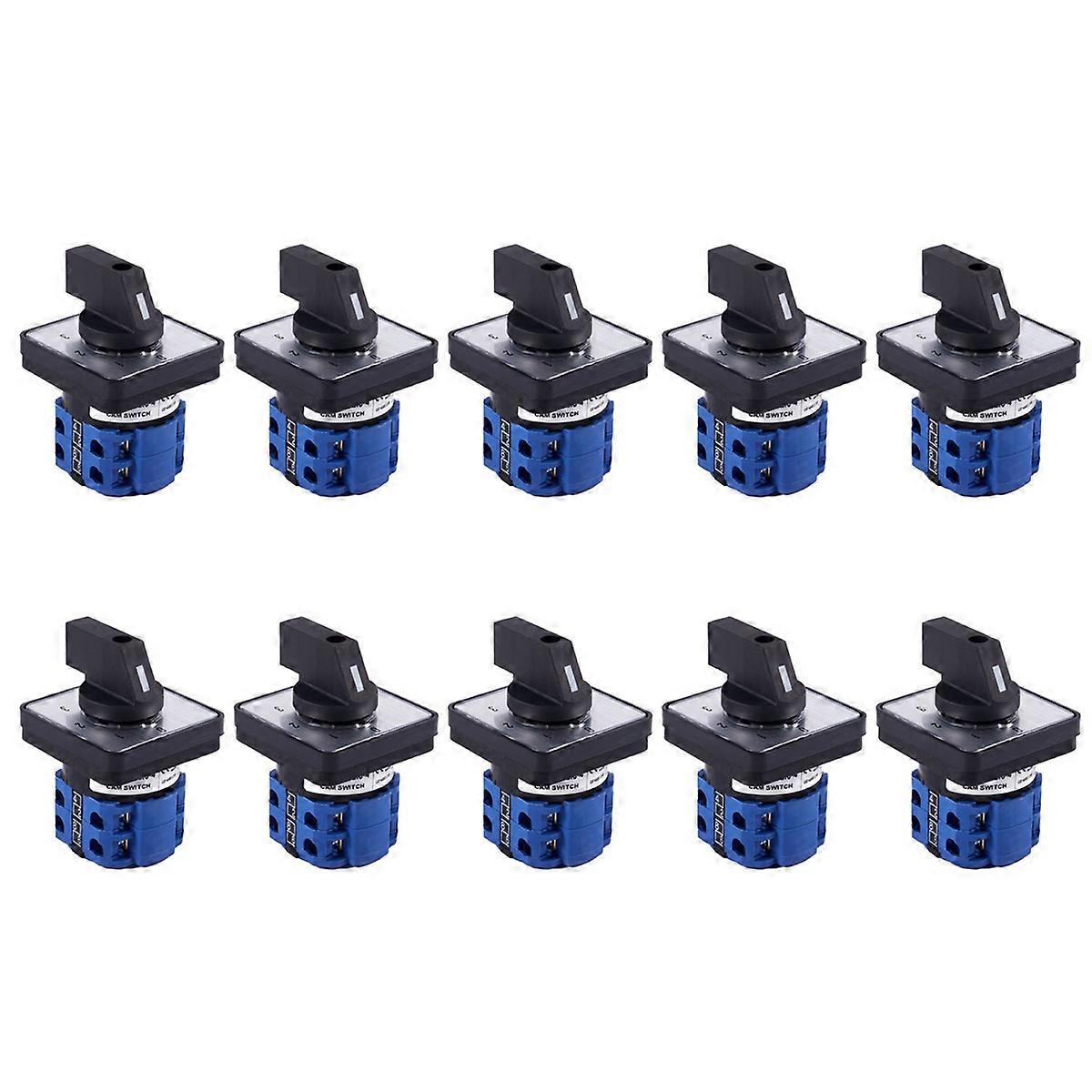 10X 8 Terminals 5 Positions Master Control Rotary Cam Switch 20A Black+Blue