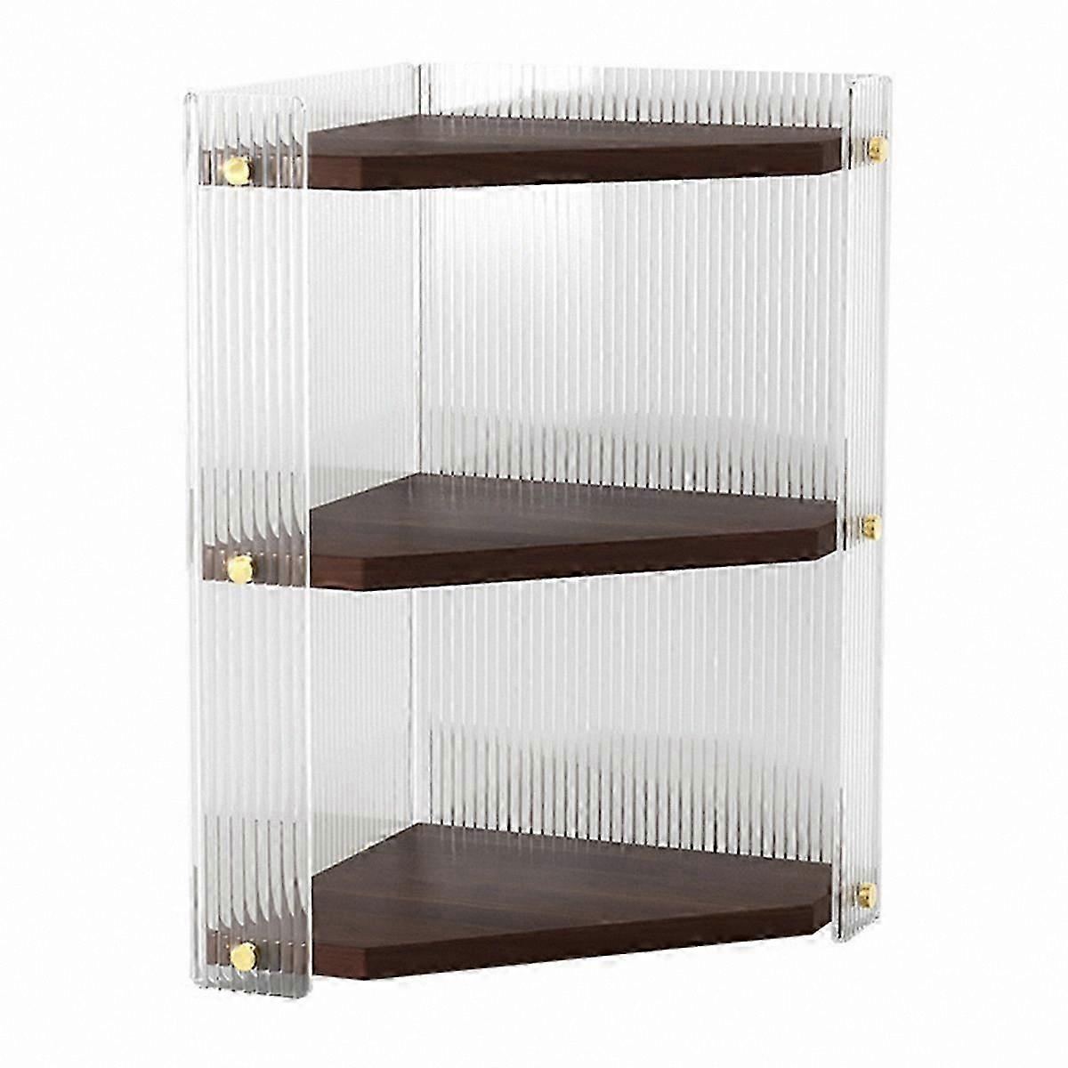 Three-Level Corner Storage Rack for Bathroom, Wooden Organizer