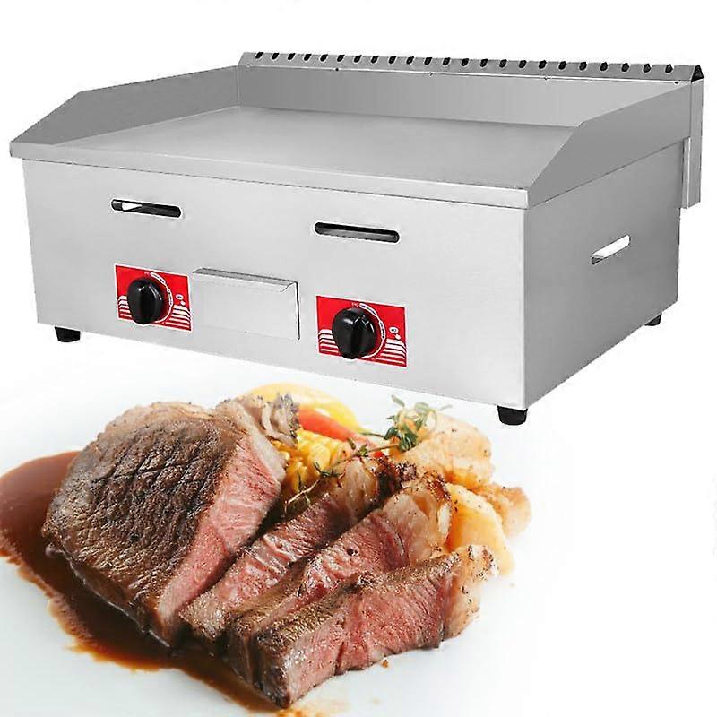 Commercial Desktop Gas Grill Plate – Flat Stainless Steel Cooktop for Steak, Eggs, Pancakes – Fast Heating with Dual Controls