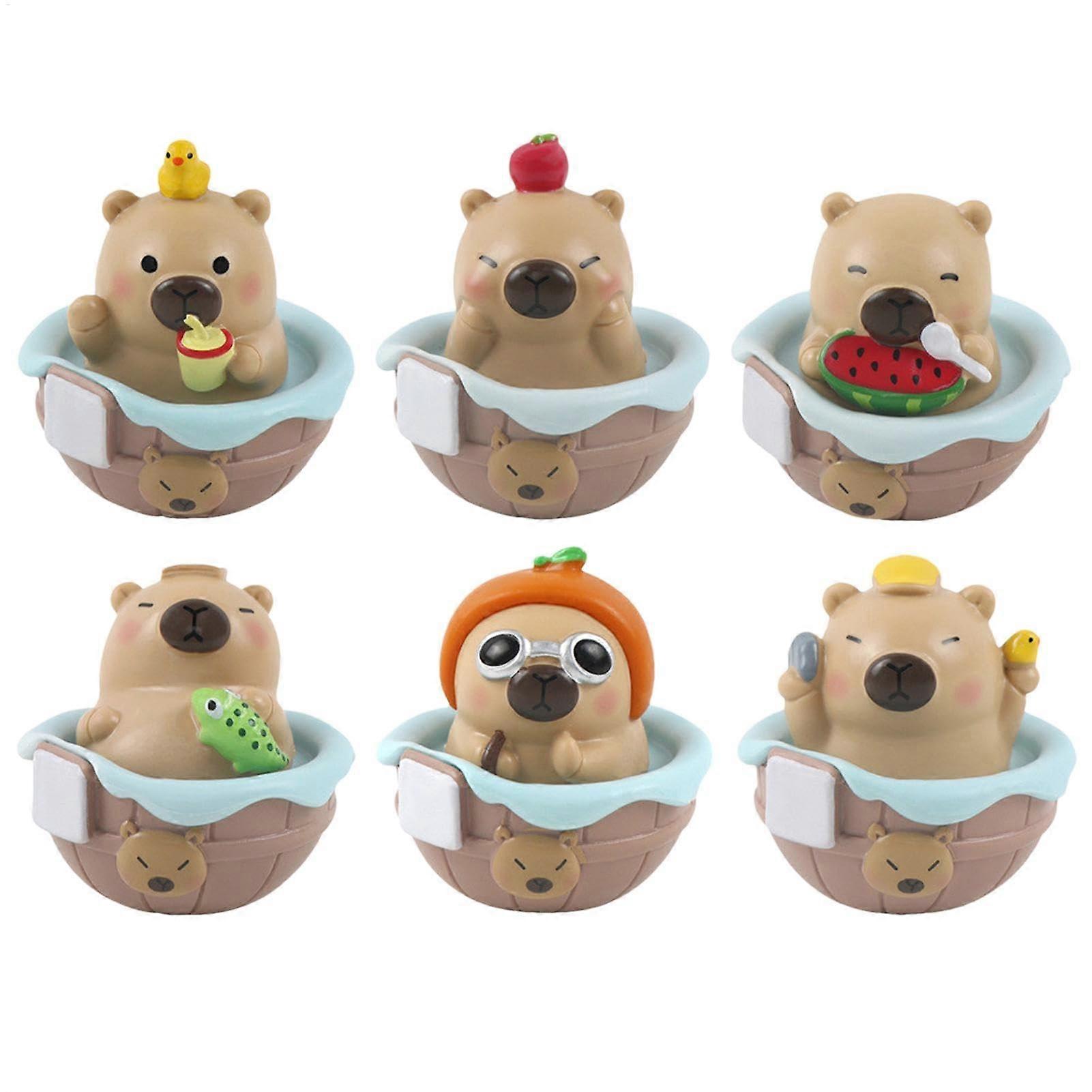 Capybara Figurine Statue 6Piece Set, Realistic Desktop Ornaments for Display