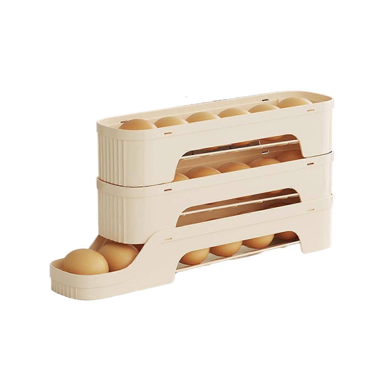 Roll Egg Dispenser for Refrigerator, Stackable Egg Holder with Ventilated Food Door, 3-Tier Storage Organizer