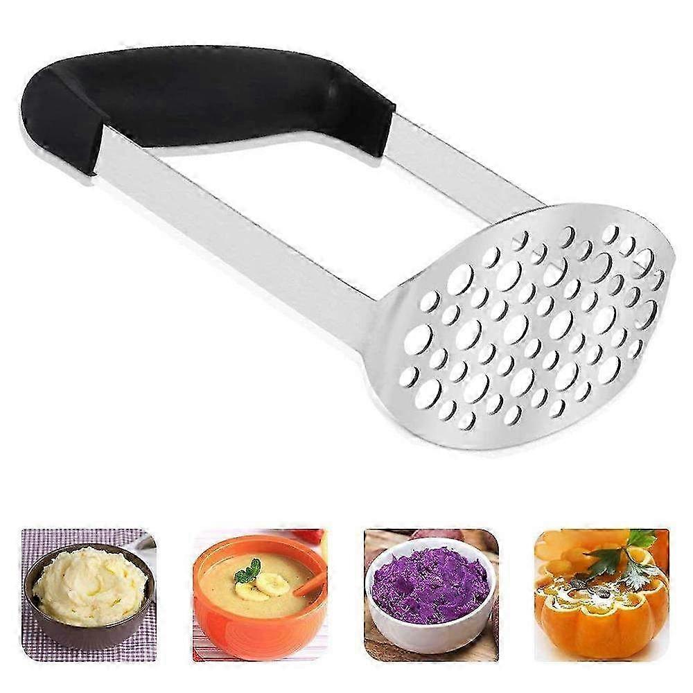 Ergonomic Stainless Steel Potato Masher with Broad Horizontal Handle - Fine-Grid Mashing Plate for Smooth Mashed Potatoes, Vegetables & Frui