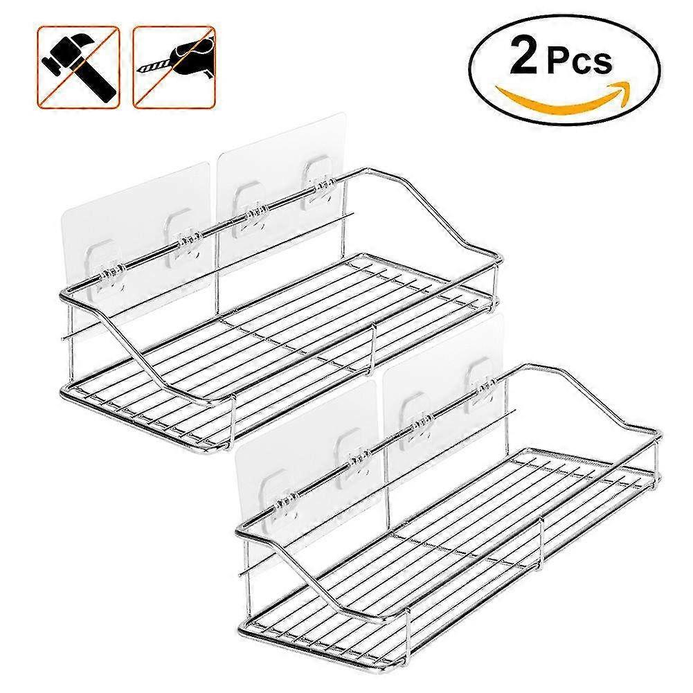 Bathroom Shelf Organizer & Storage Rack with Traceless Transparent Adhesive - No Drilling Required, 28cm Wall Mounted Solution
