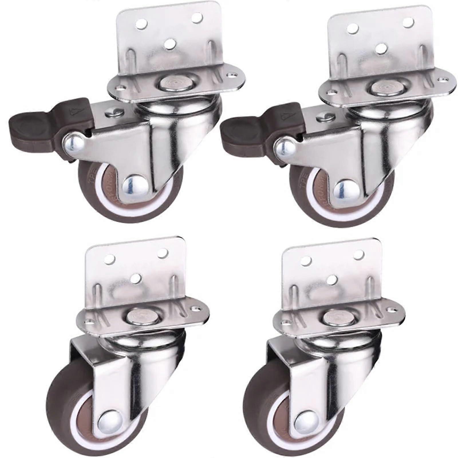 Swivel Castors, 4-Pc Furniture Caster Wheels For Bed, Table, Chair, 1.0 Inch, Rotating Platform, 2 Swivel 2 Brake
