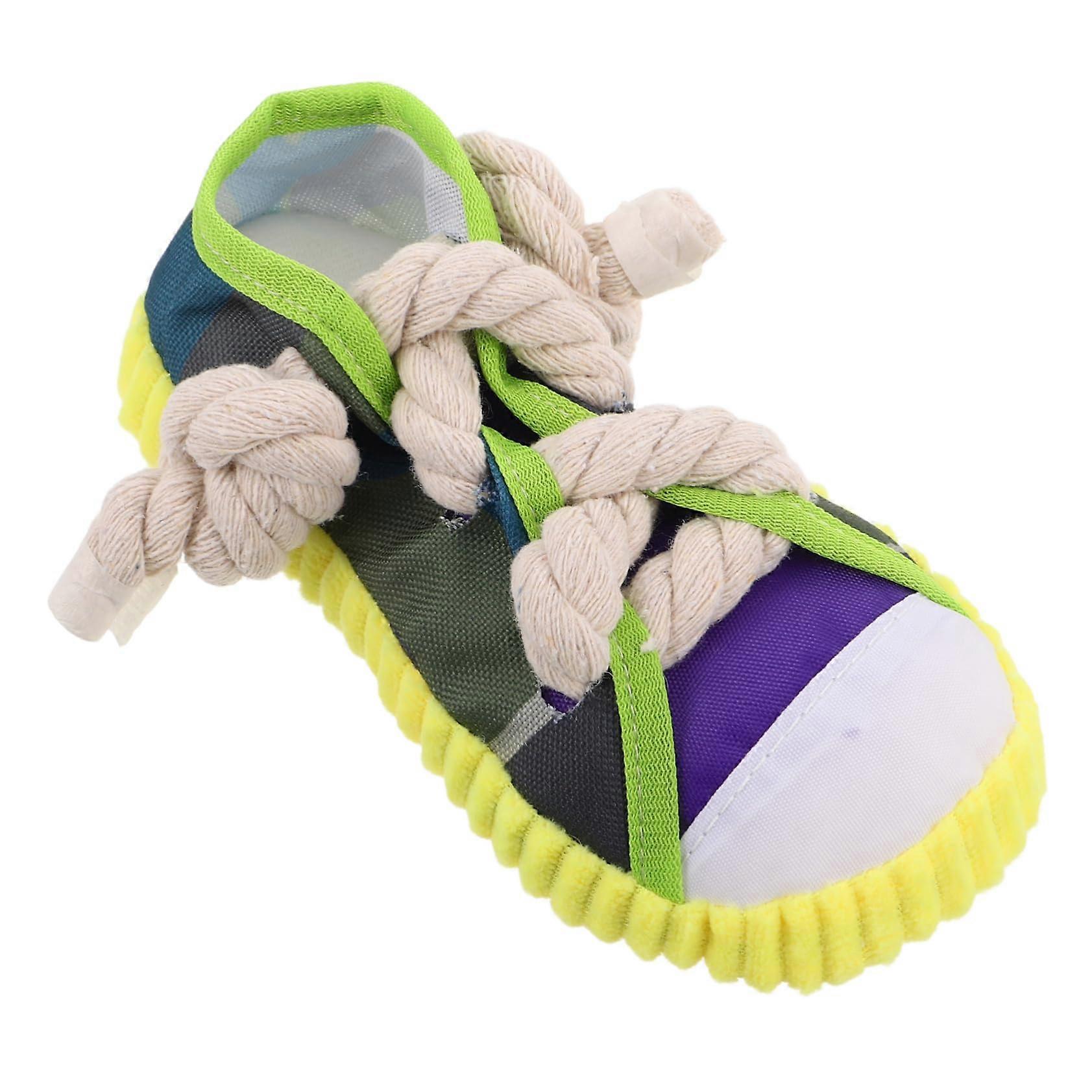 Interactive Squeaky Dog Shoe with Durable Cotton Rope for Teething Puppies - Compact Portable Chew Toy with Engaging Sound Feature