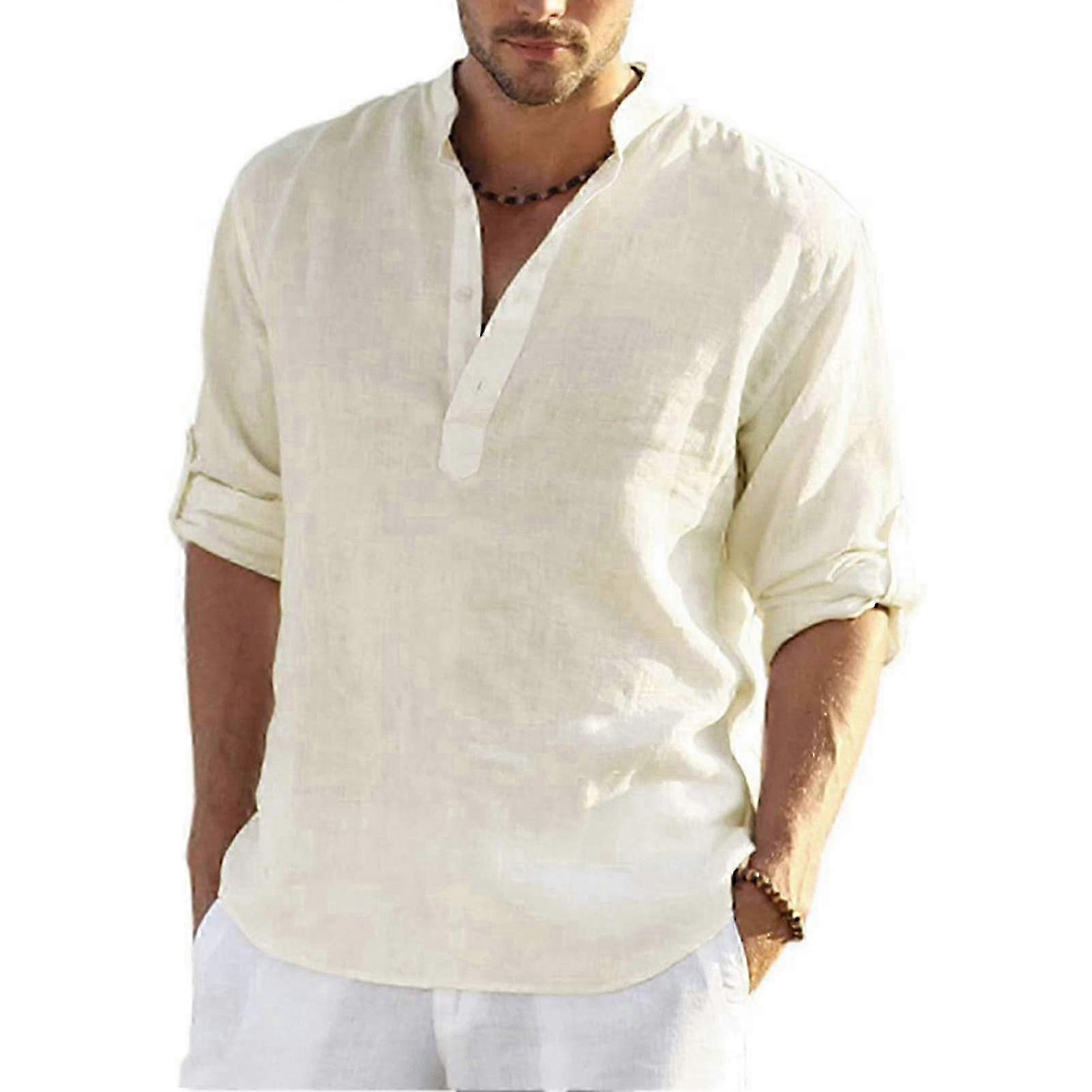 Men's Casual Linen Long Sleeve T-Shirt Loose Fit for Spring and Summer Plus Size Top