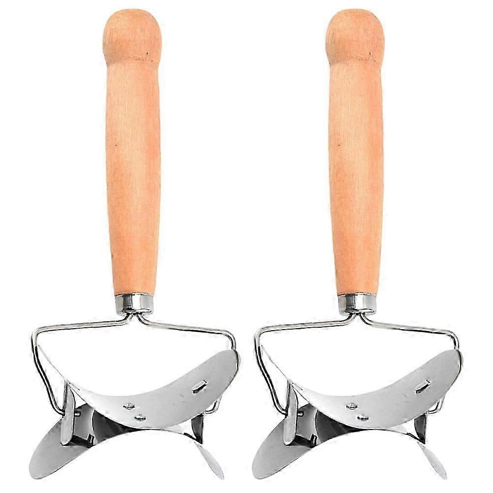 2pcs Stainless Steel Dumpling Wrapper Cutter With Wooden Handle Dumpling Skin Cutting Tool