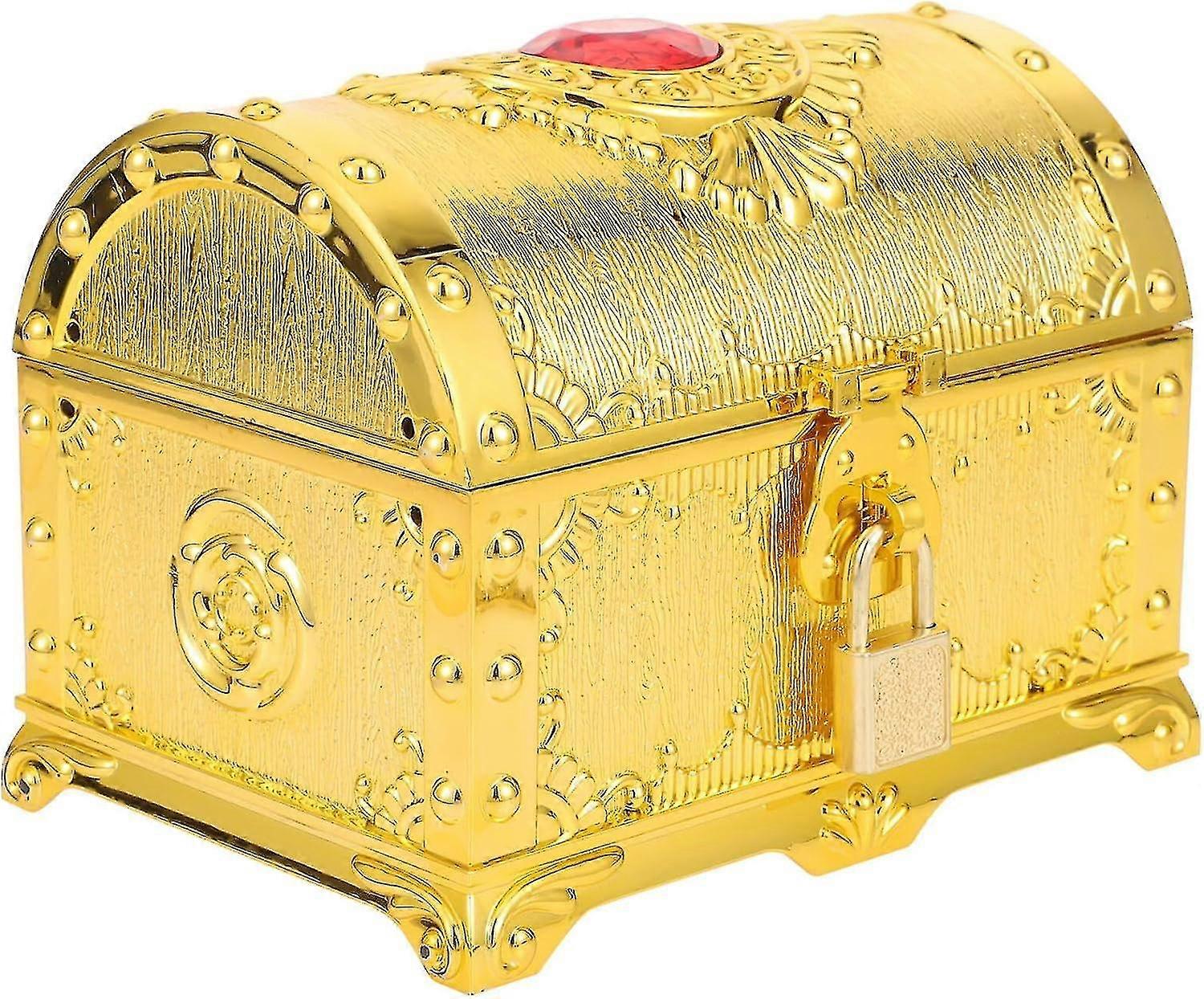 Golden Antique Pirate Treasure Box With Lock And Key Plastic Treasure Toy Box Prizes Vintage Storage Organizer For Kids Pirate