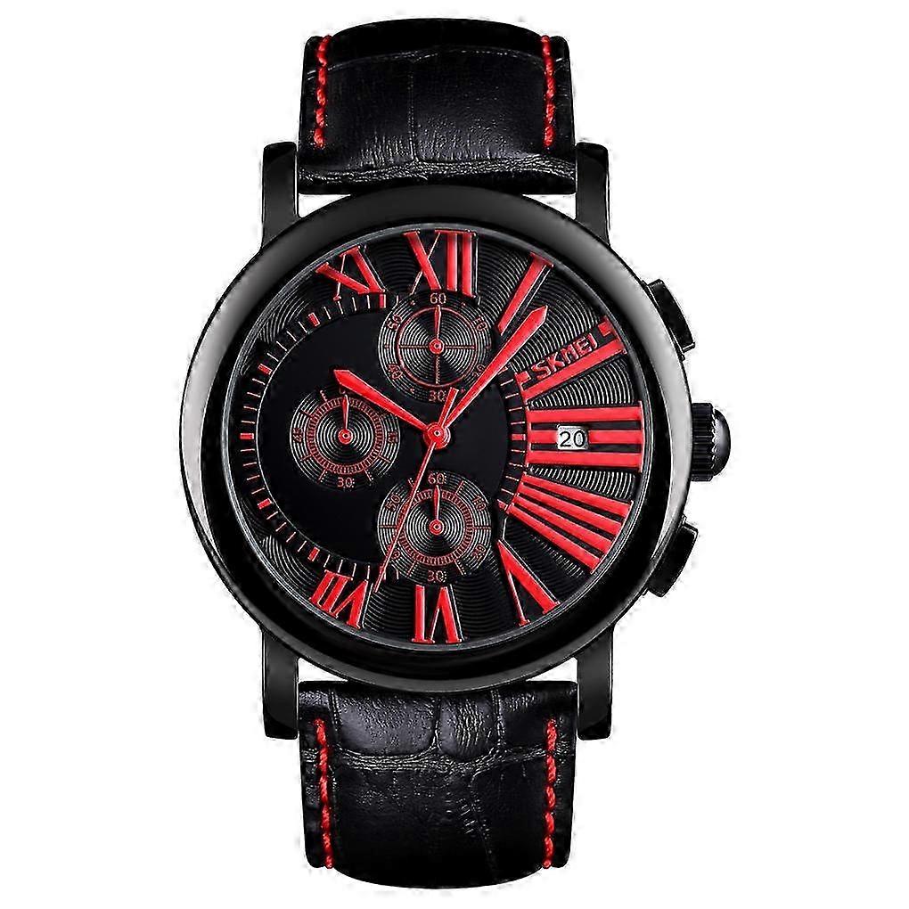 Men Fashion Leather Strap Stopwatch Date Display Roman Numerals Spo...