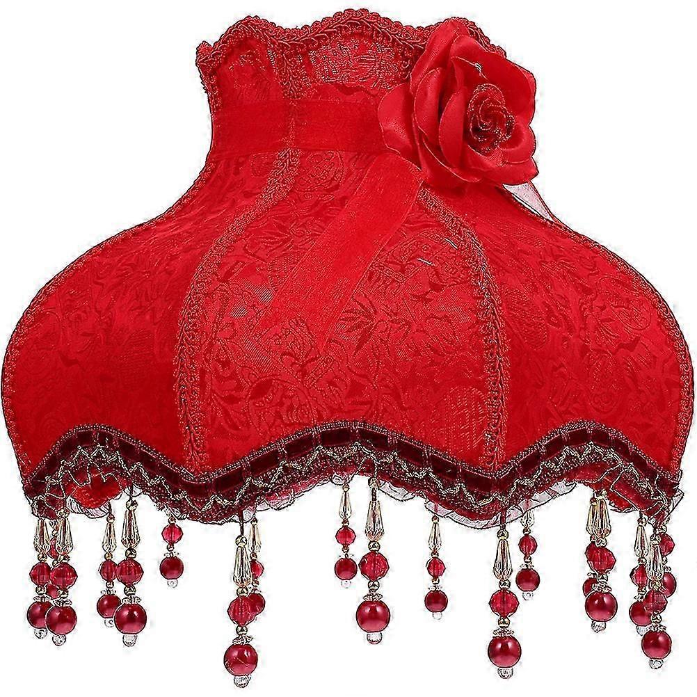 Table Lampshade Vintage Red Cloth Lace Princess Style For Home Users 1Pack
