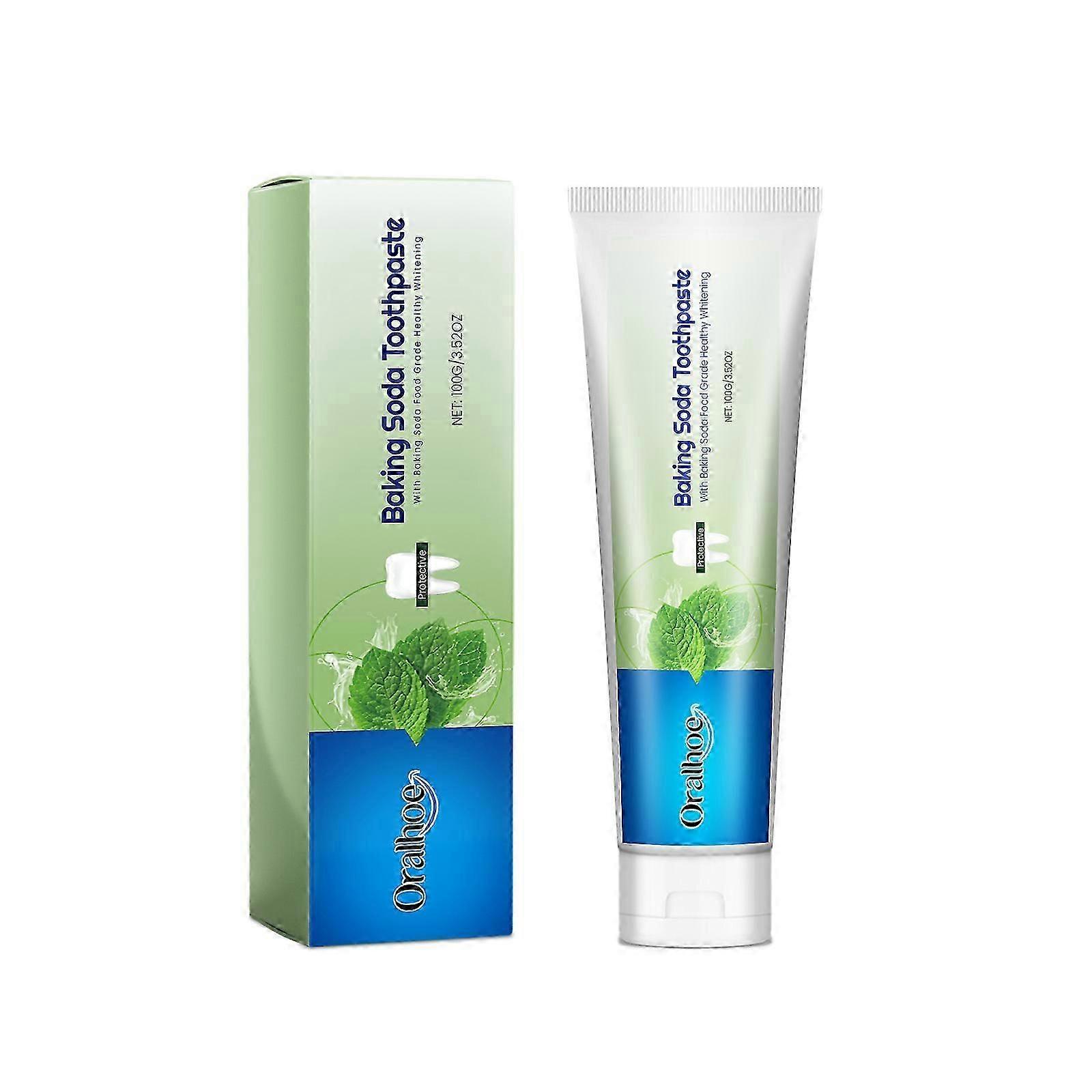 Oralhoe baking soda whitening toothpaste cleans tartar, plaque, and stains, freshens breath, and whitens teeth toothpaste