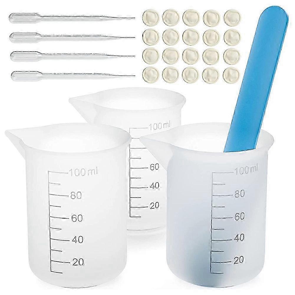 Silicone Measuring Cups Kit with Silicone Popsicle Stir Stick, Pipettes, Finger Cots for Epoxy Resin Mixing