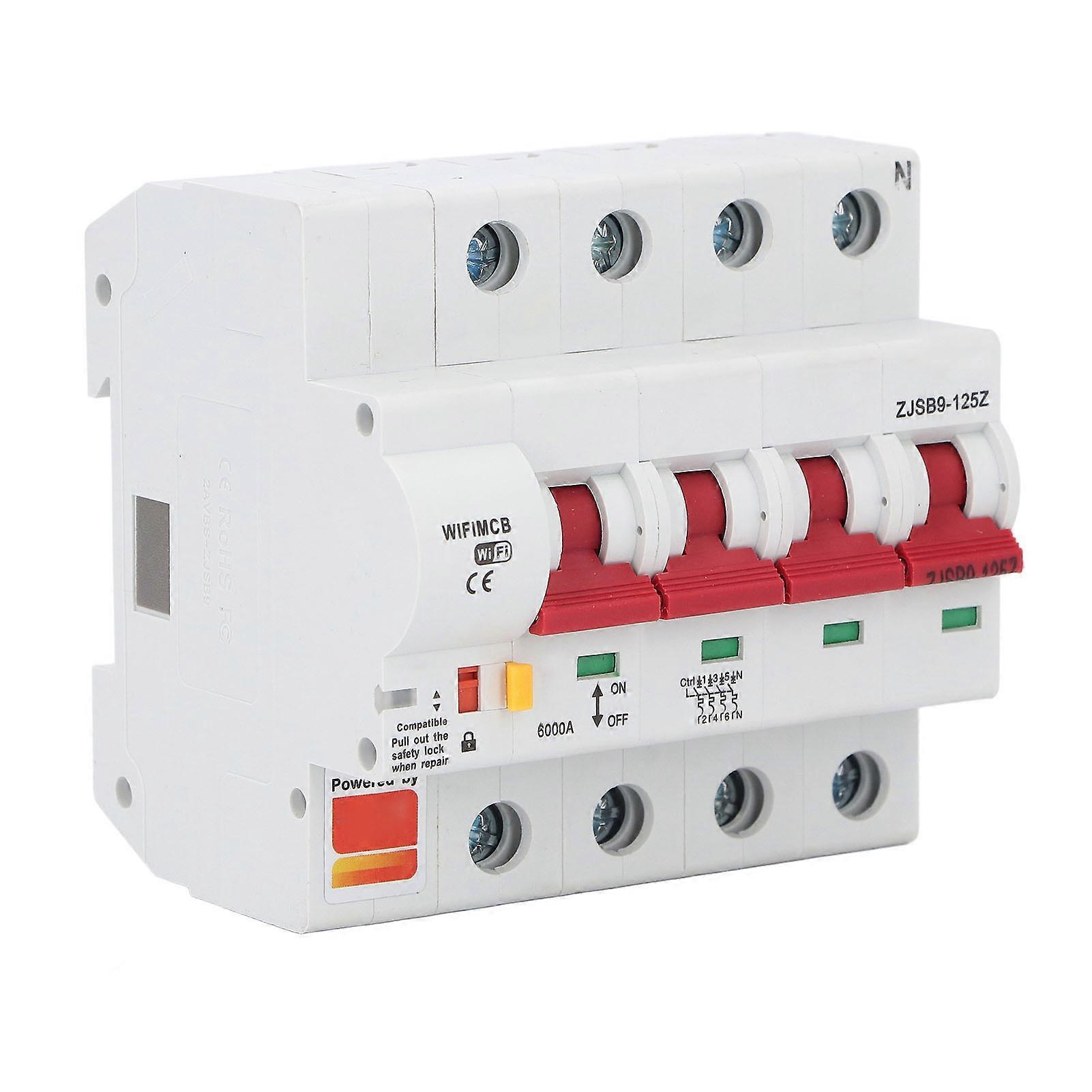 WiFi Circuit Breaker 4P 125A APP Remote Control Smart Circuit Breaker Switch with Timer Function