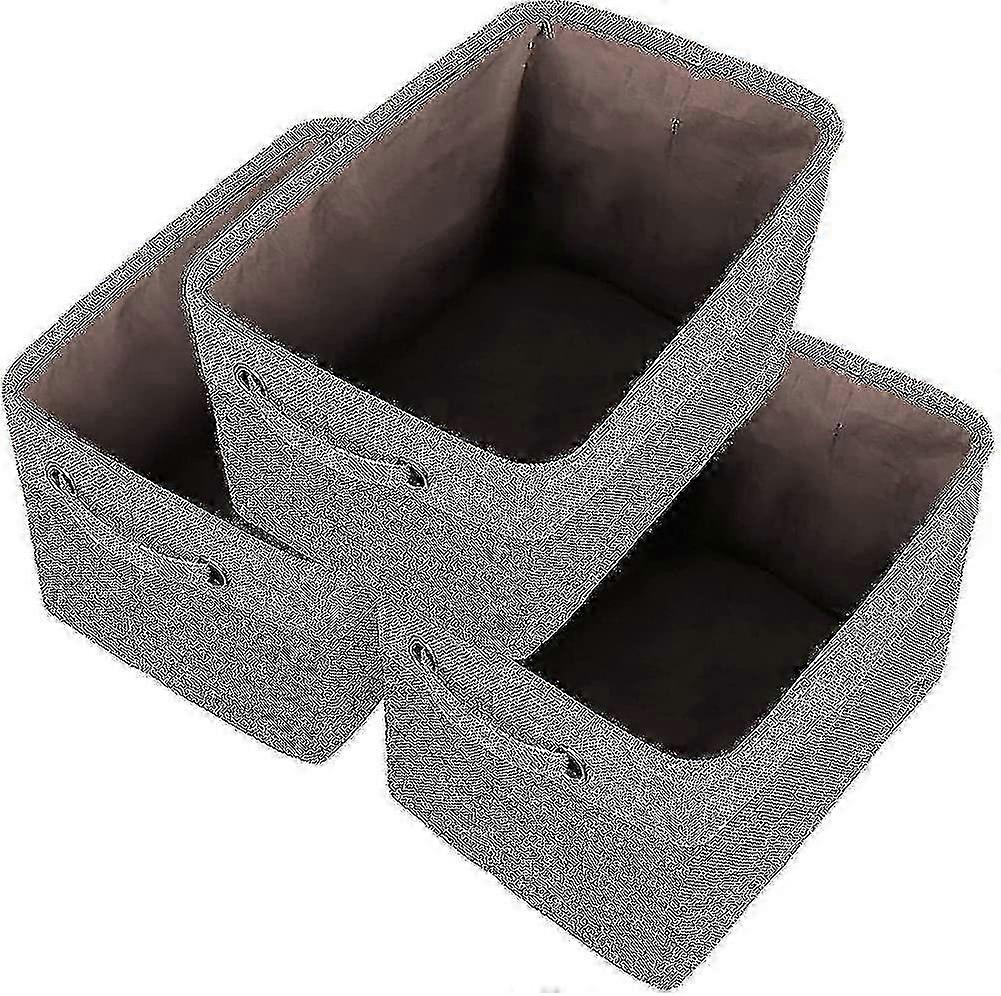 Storage Basket, Folding Jute Cube Storage Box 3 Piece Set, With Cotton Handle