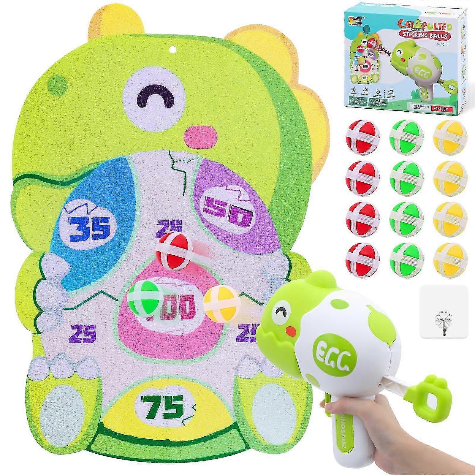 Kids Shooting Toys Dinosaur Dart Board,Blaster Gun for Boys Dartboard Game with 12 Sticky Balls