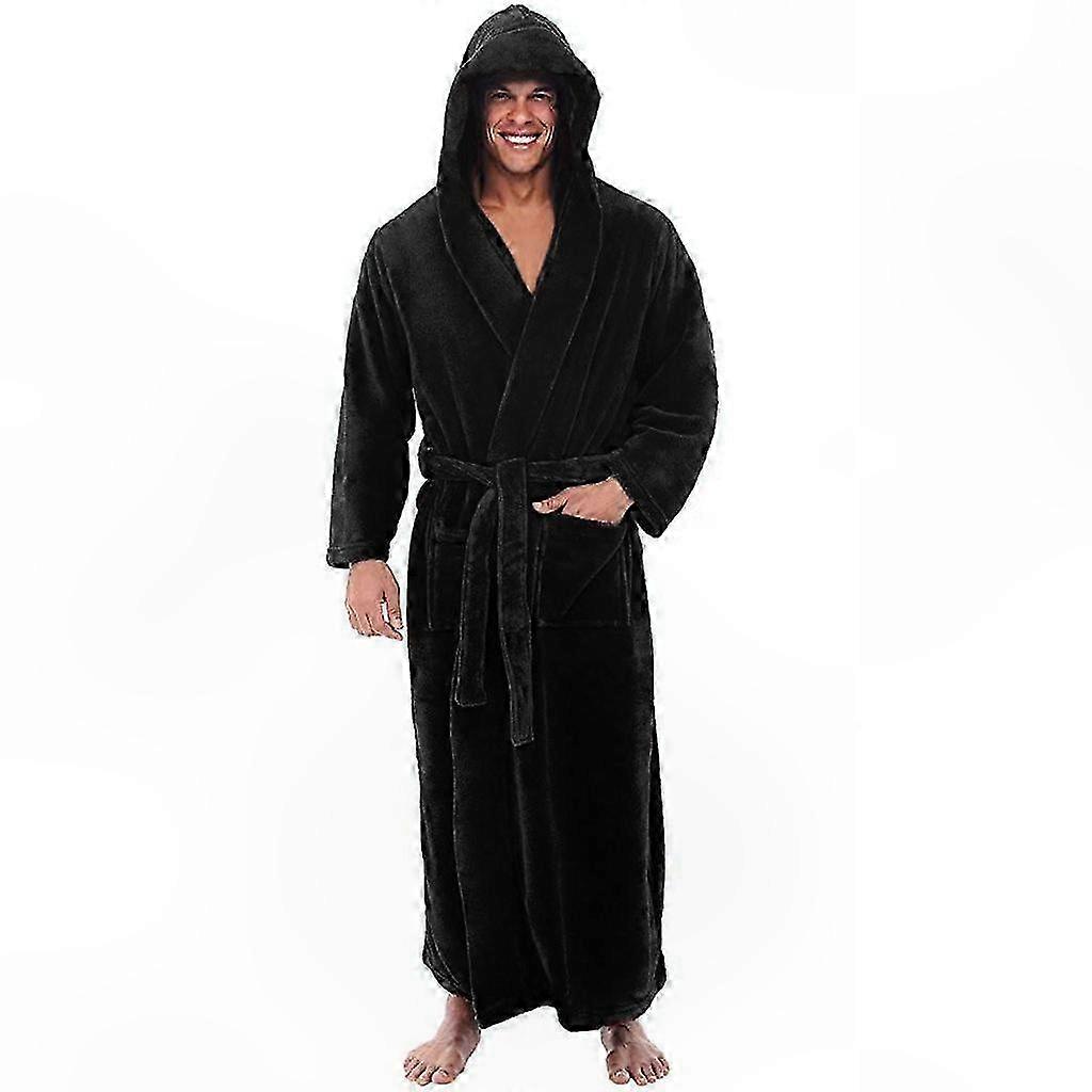 Men's Soft Fleece Hooded Robe - Long Plush Bathrobe for Relaxation