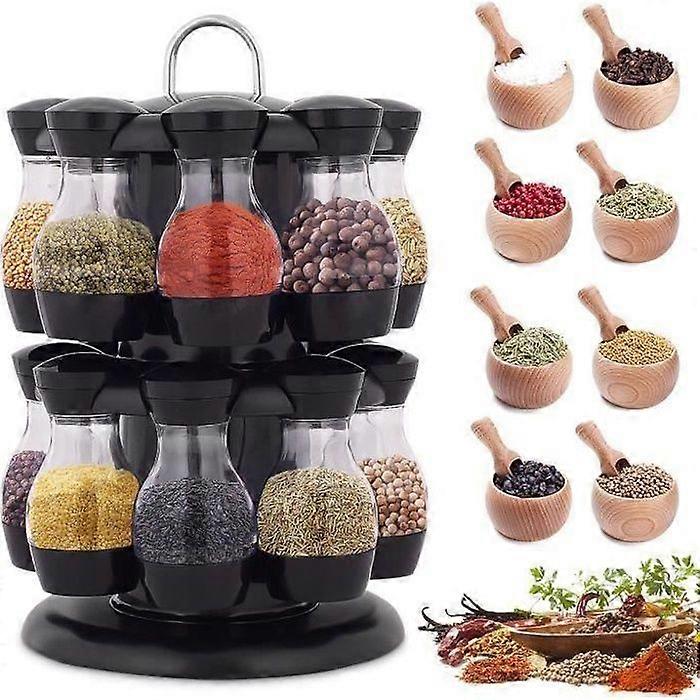 16 Spice Jars + 2-Layer Rotating Rack