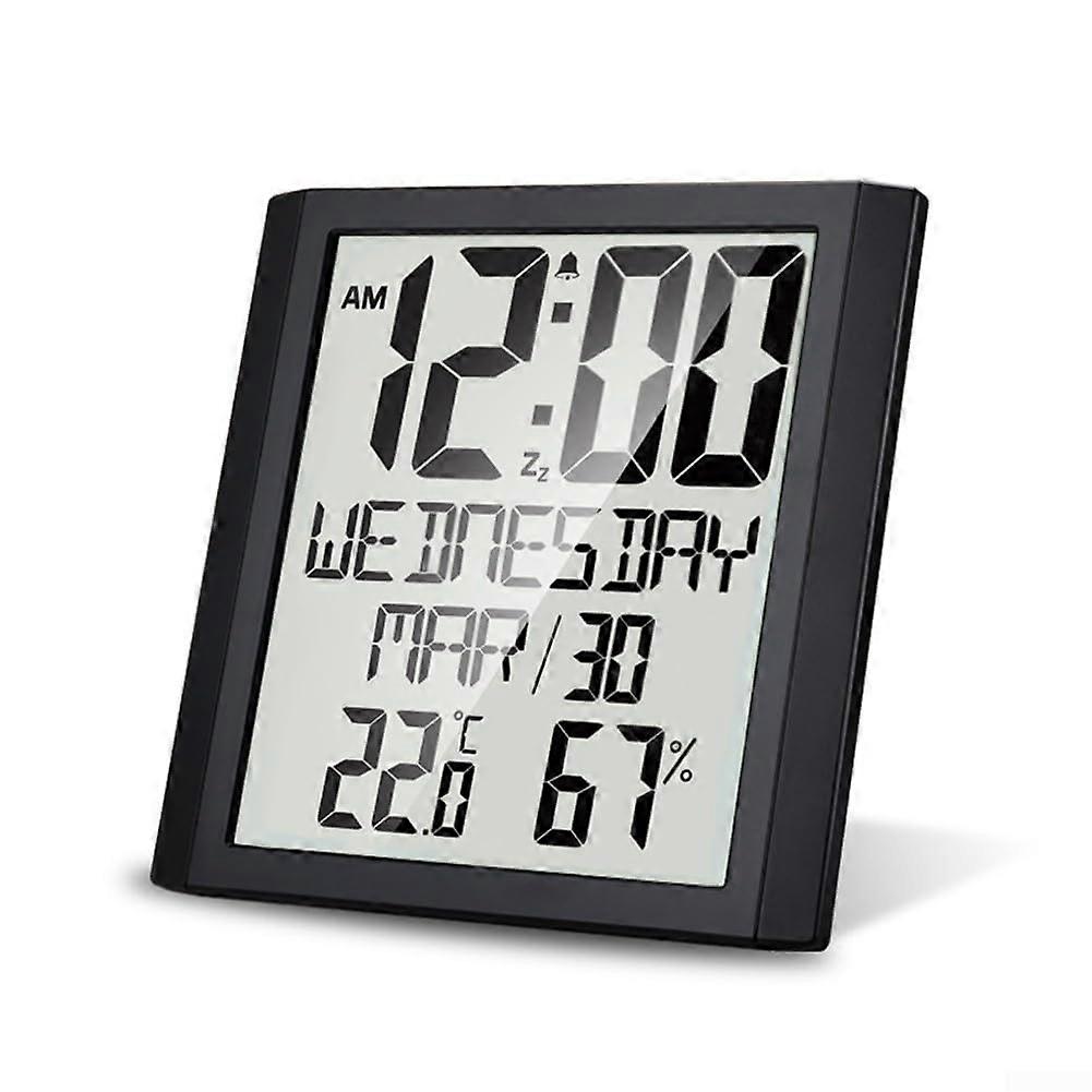 Digital Wall Clock, Large Screen With Indoor Temperature And Humidity, Date, Alarm, 12/24H, Living Room