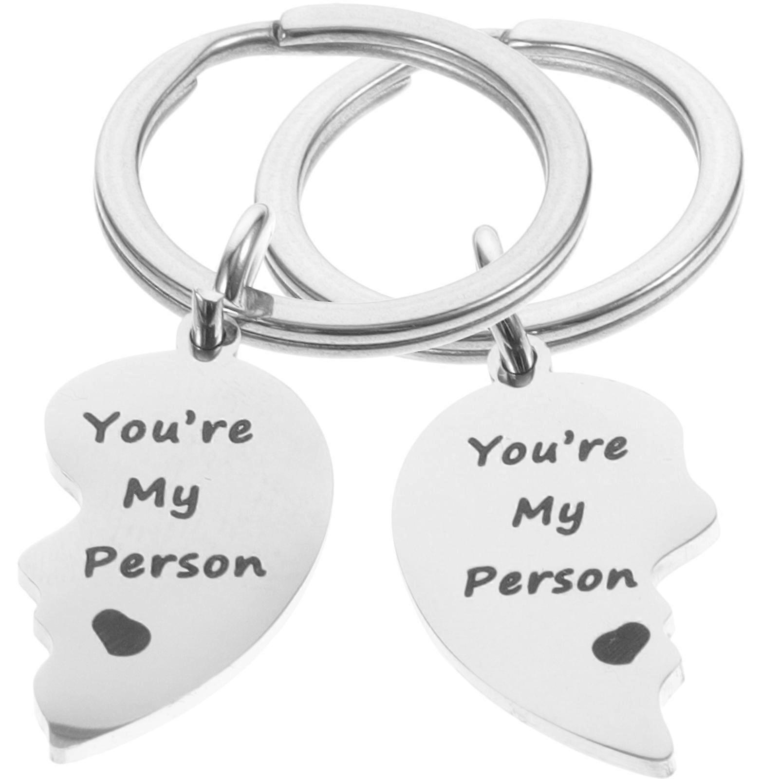 Valentines Day Keychain Heart Shaped Key Chain for Decoration 4Pairs Silver
