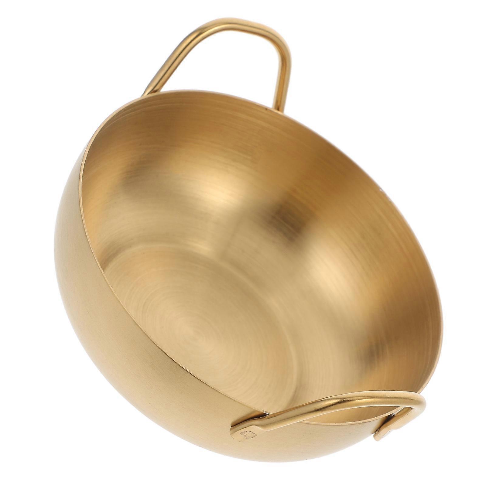 Golden Stainless Steel Dip Bowl with Double Handles for Kitchen Use