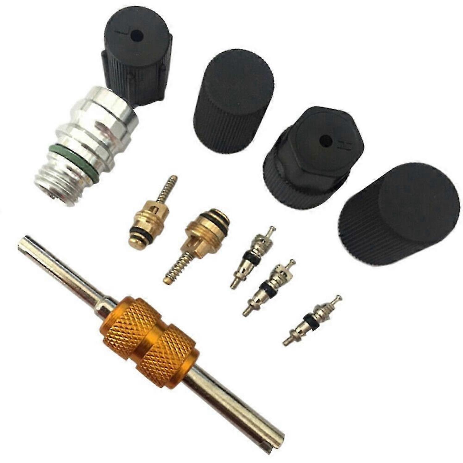 11PCS Universal AC R134A Service Port Valve Dust Cap Air Conditioning Valve Core Remover Installer T