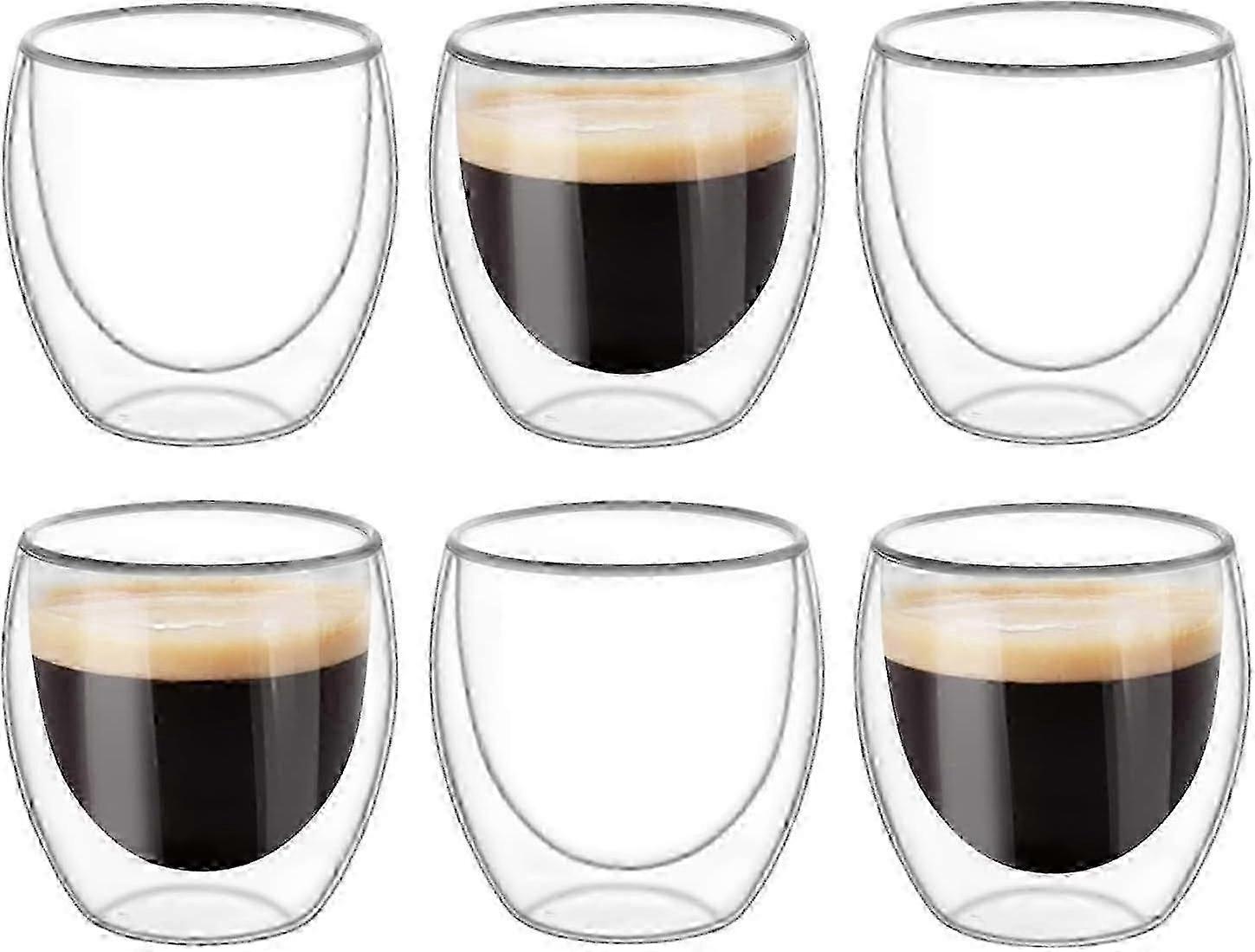 6PCS Double Walled Cups Glasses Mugs,Clear Double-Walled Coffee Cups,Double-Walled, Cappuccino,Latte and Insulated(80ml)-Good