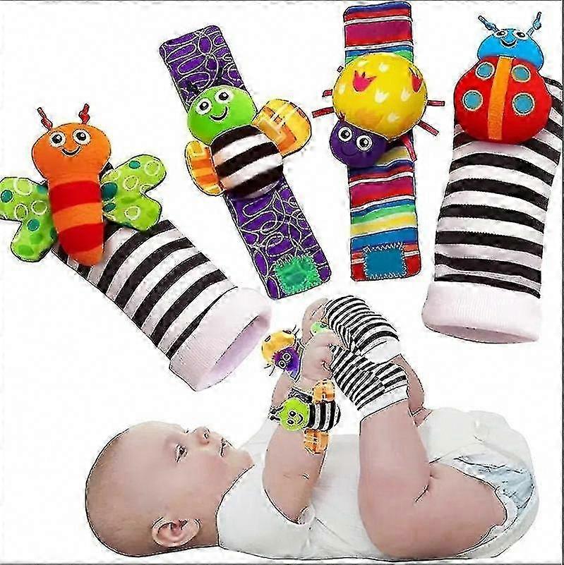 4 قطع / مجموعة الكرتون اليد حشرجة الجوارب للأطفال حديثي الولادة ، الجوارب القطنية الناعمة الطفل حزام المعصم مع ألعاب حشرجة الموت لطيف