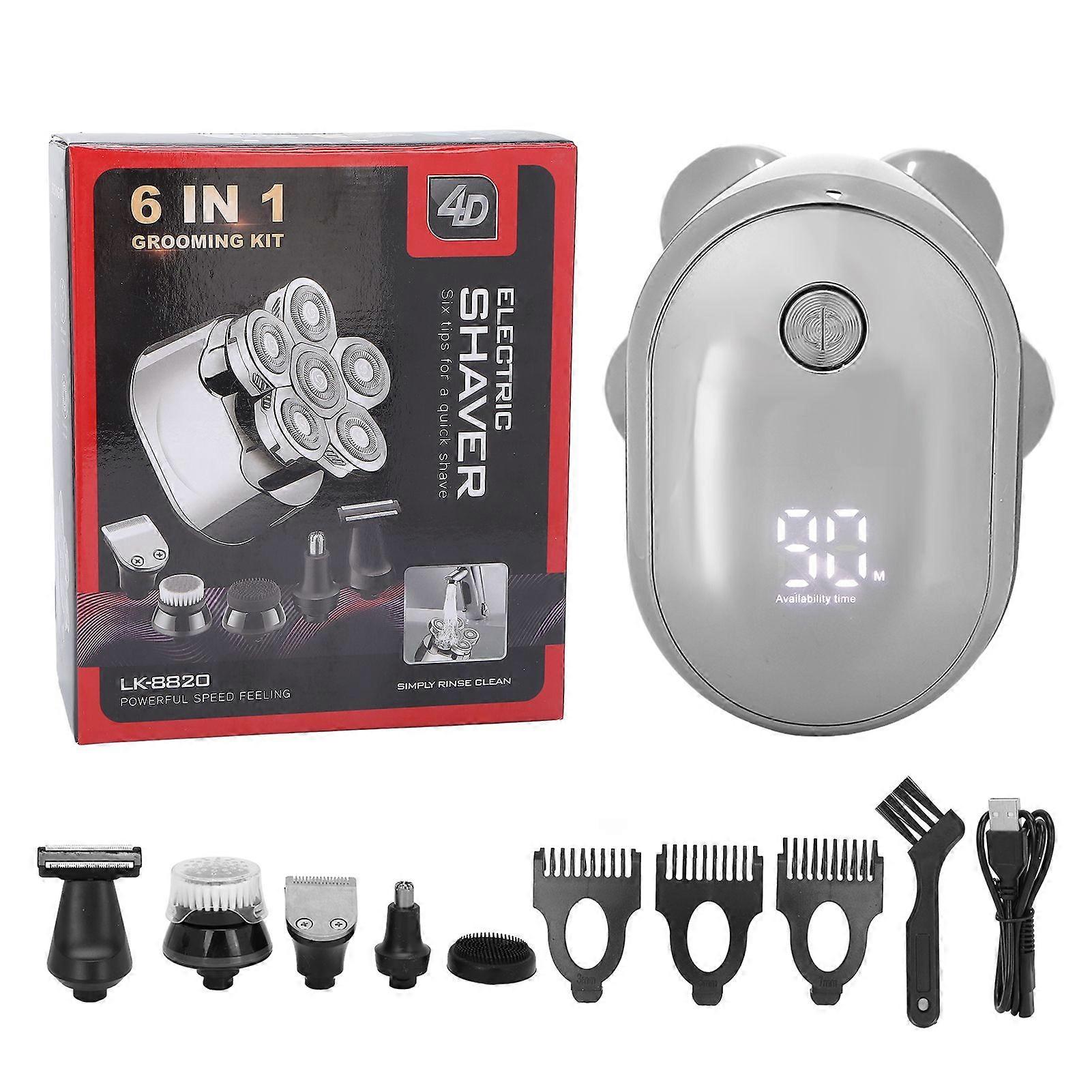 6 in 1 IPX6 Waterproof Electric Head Hair Shaver Automatic Grinding Rechargeable Hair Cutter