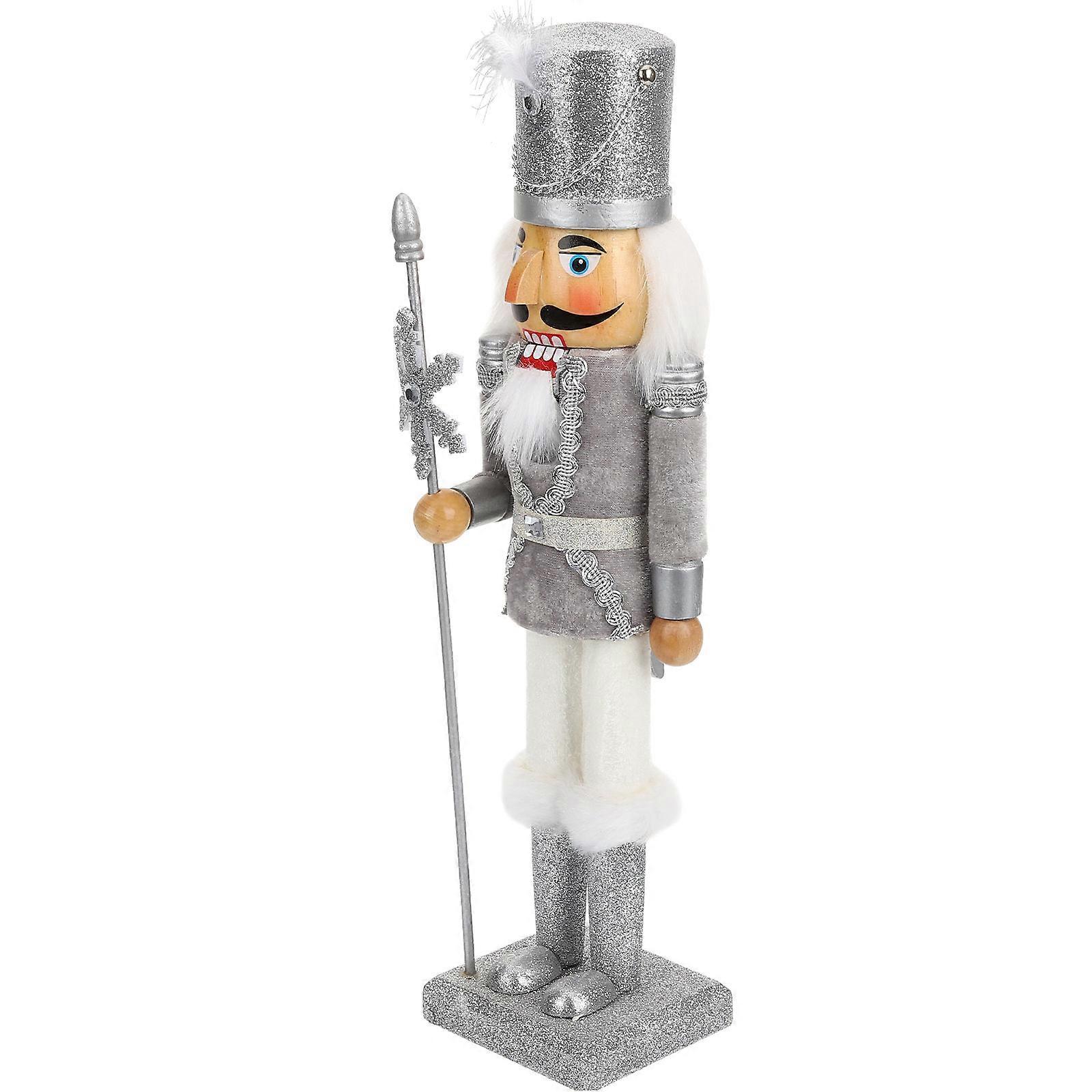 Nutcrackers Decorations Wooden Nutcracker Christmas Decor for Tabletop 3Pcs Silver