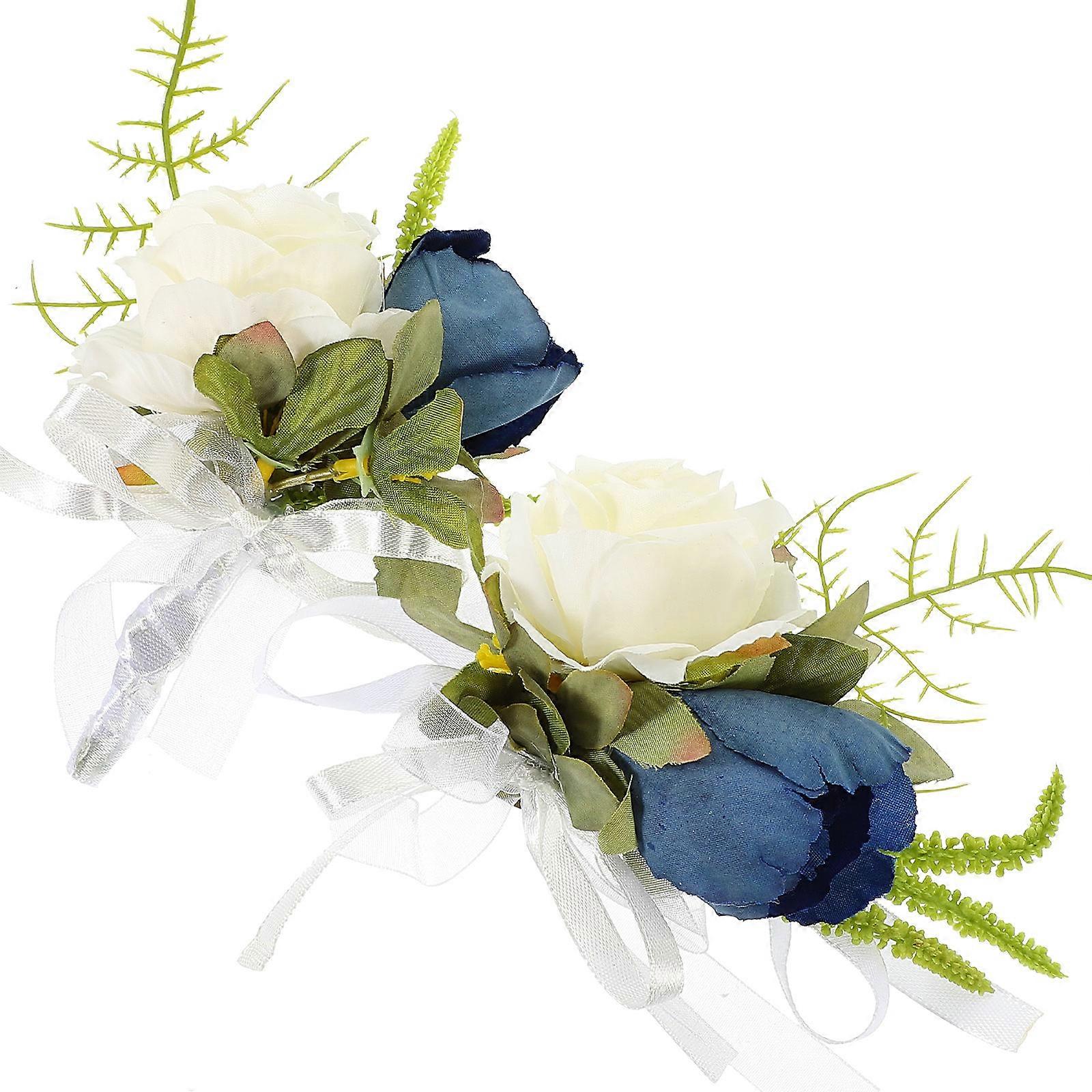 Delicate Wrist Flower Corsage Set for Wedding Party 2Sets Colorful