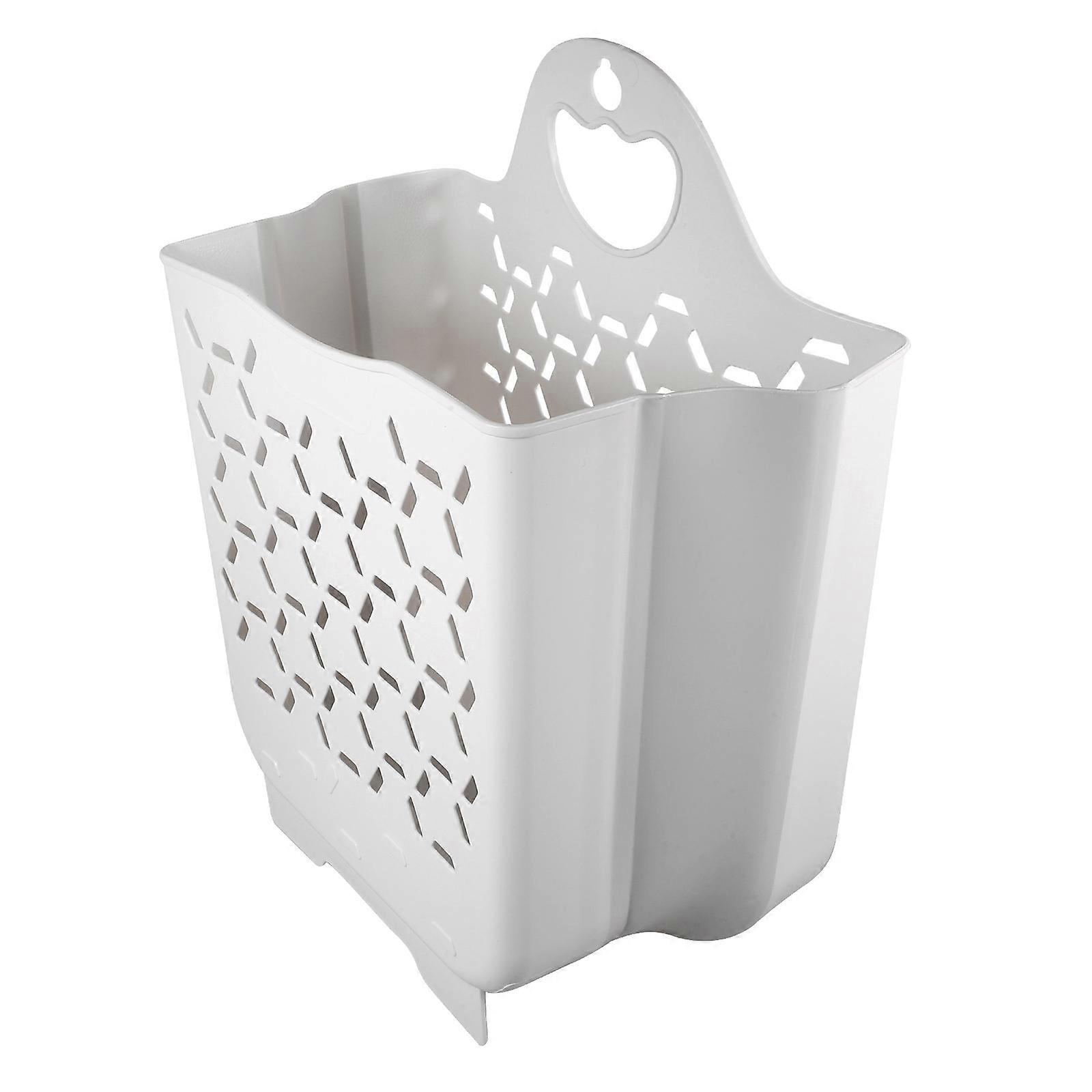 Folding Laundry Basket For Home Organization Wall Mount White Rectangular 1Pcs
