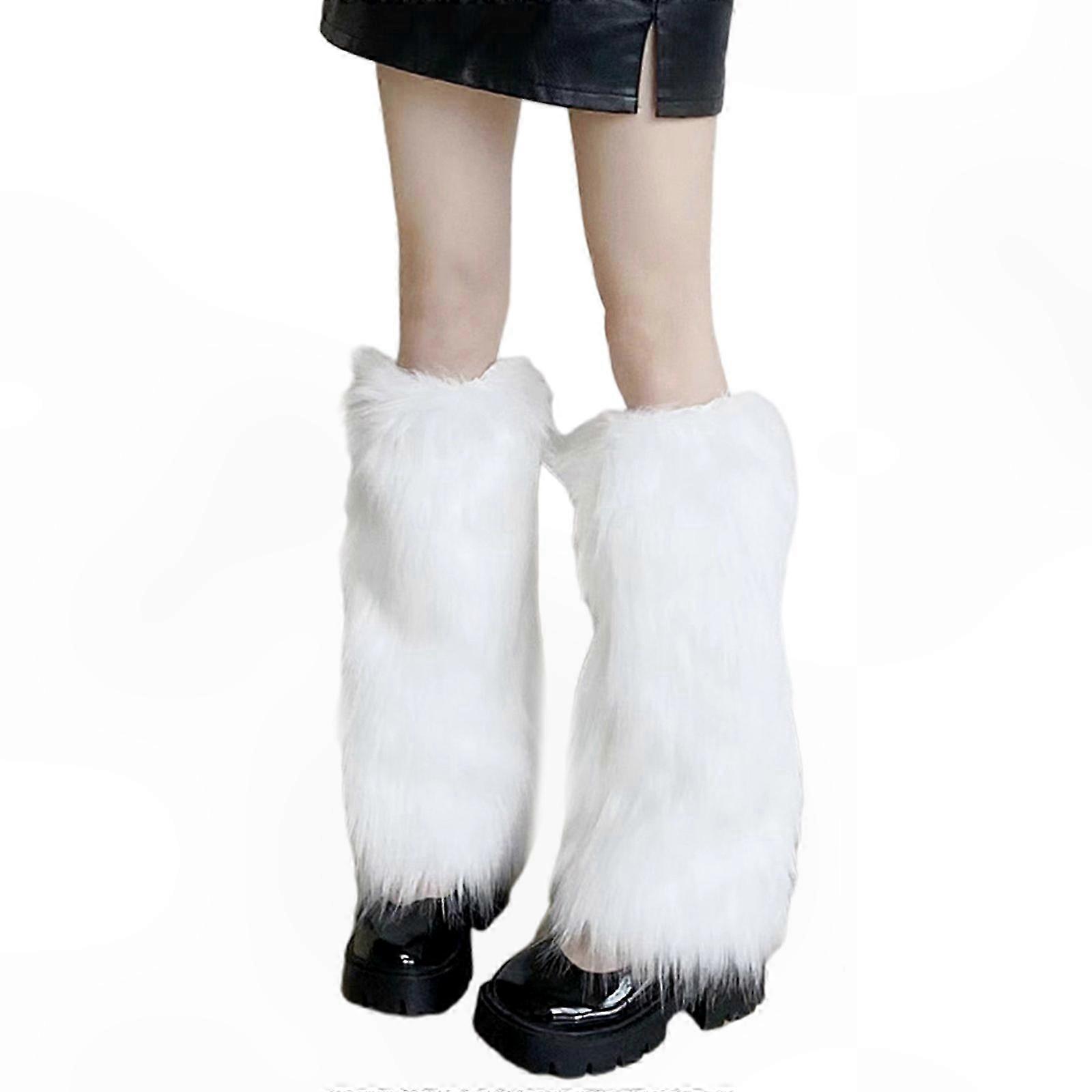 Women's Retro Faux Fur Leg Warmers Winter Cozy Solid Color Gothic Style Boot Cuffs Streetwear Fashion Camel 20