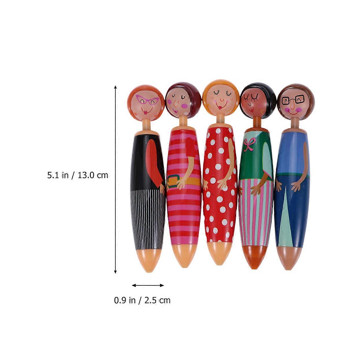 Cartoon Shape Ballpoint Pens for Student Use 5Pcs Doll Shape Pens Assorted Color