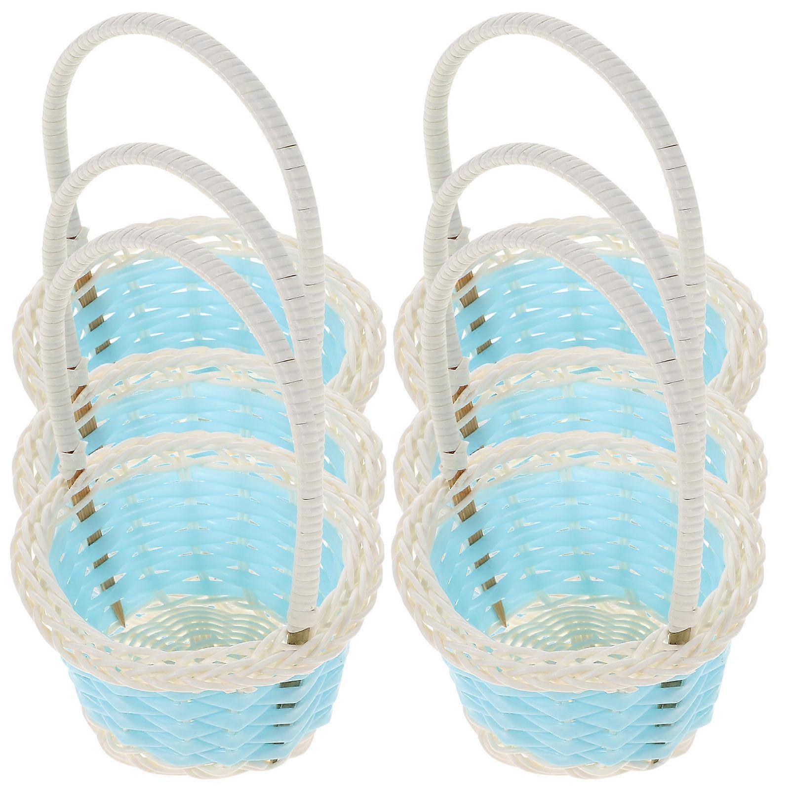 Mini Woven Basket Plastic with Handles for Decoration Blue 12Pcs