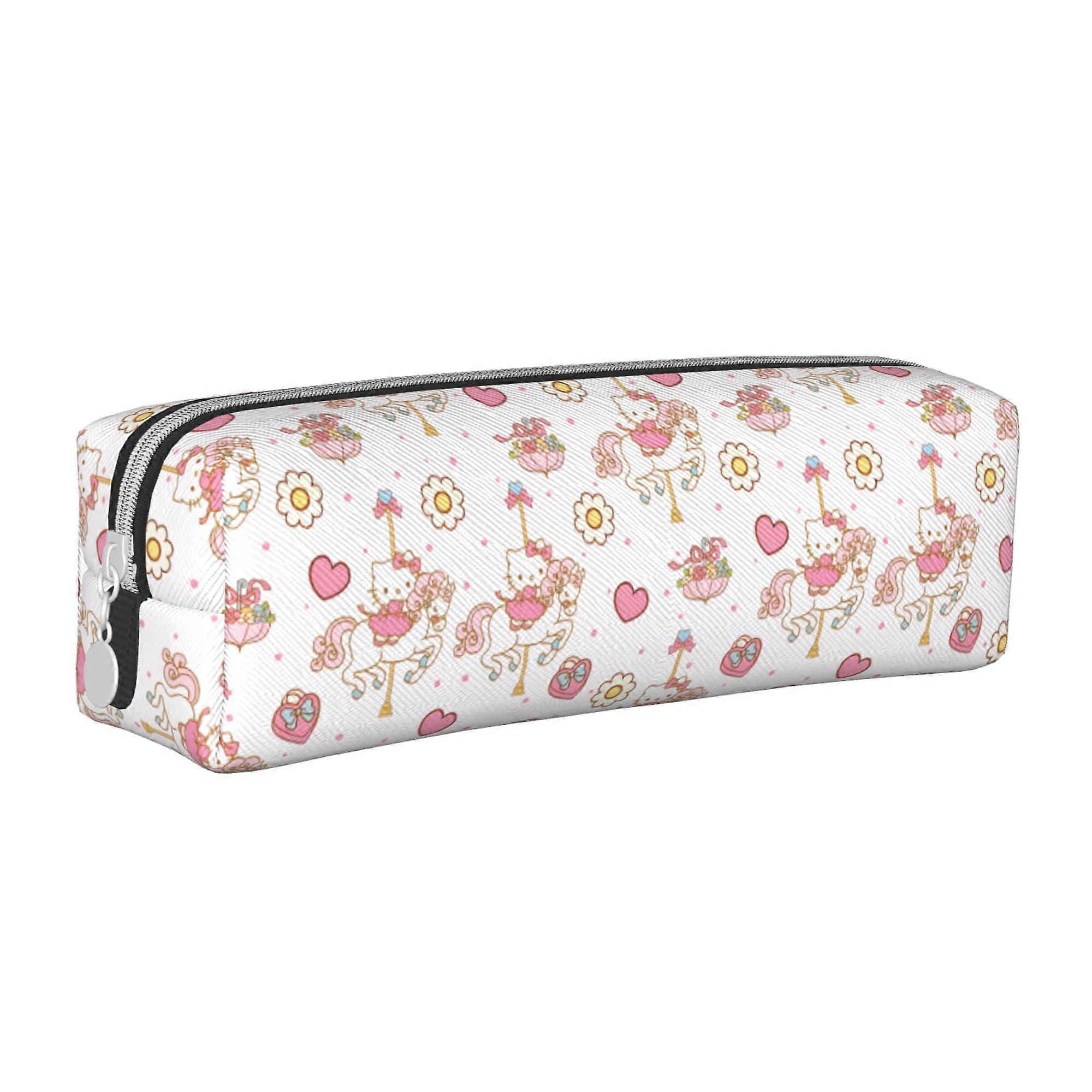 Hello Kitty Leather Simple Zipper Pencil Case Large Capacity Multifunctional Leather Simple Pencil Case