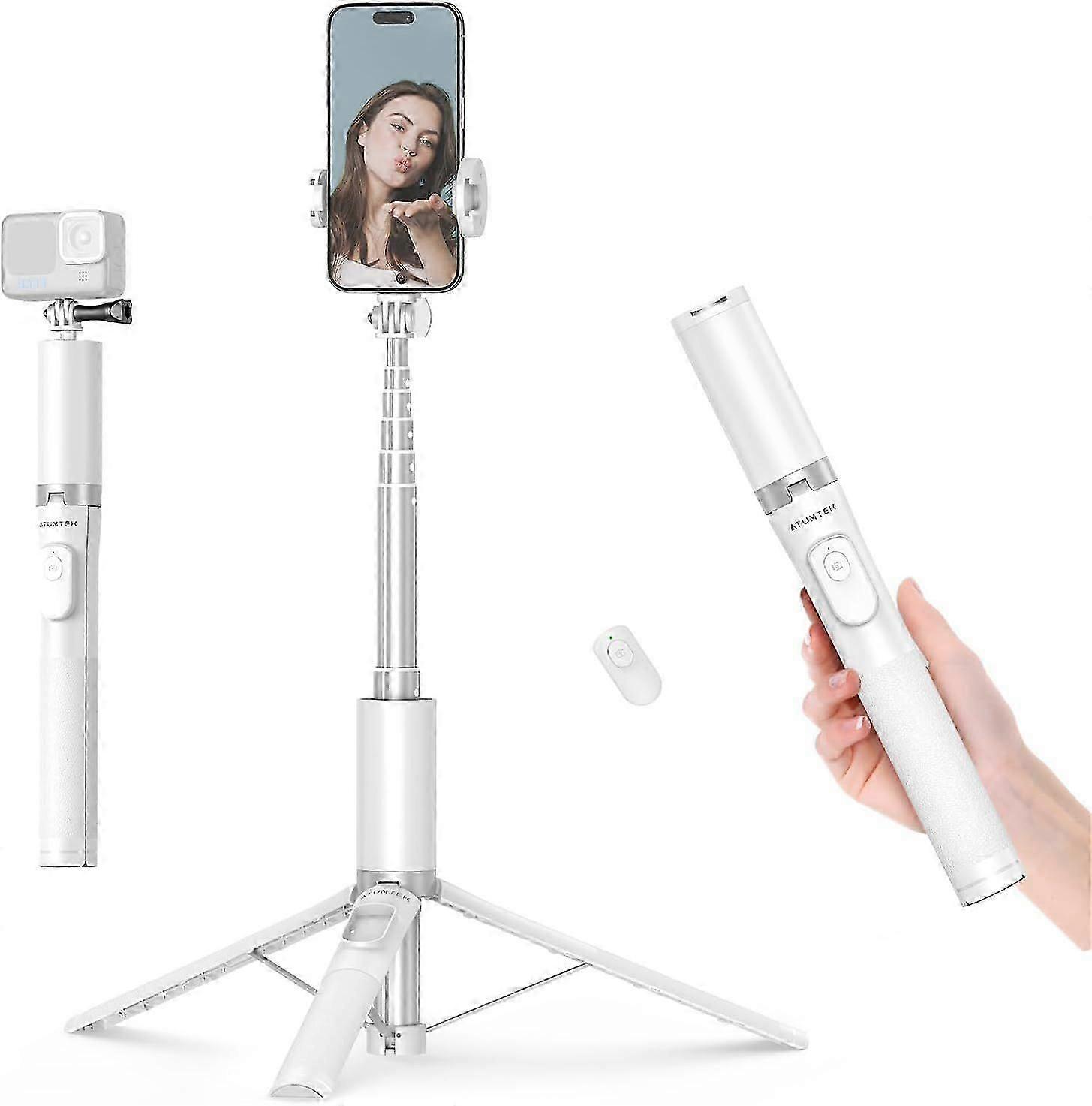 Trépied selfie ATUMTEK, trépied portable pour smartphone de 161 cm avec télécommande Bluetooth