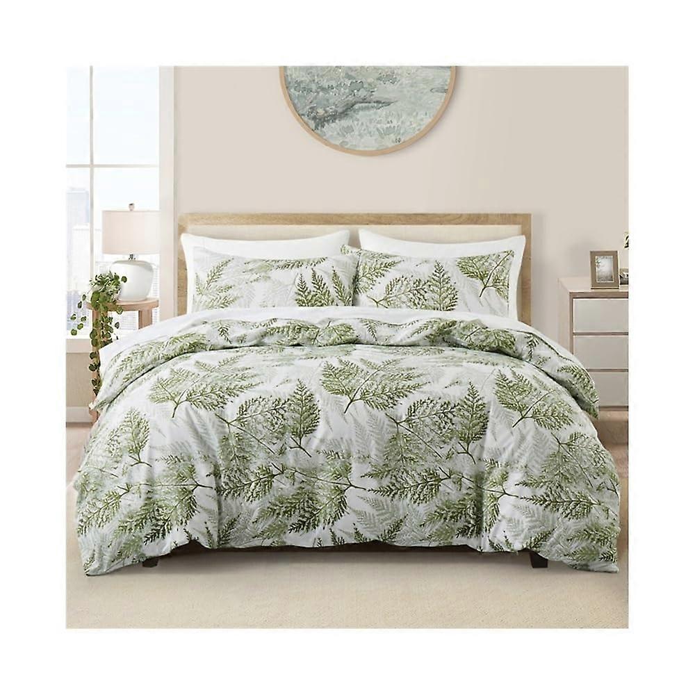 Duvet Cover Set 4Piece Bedding Set, Green Ferns Pattern, Soft EasyCare, Reversible Quilt Cover, EU King 240x220cm