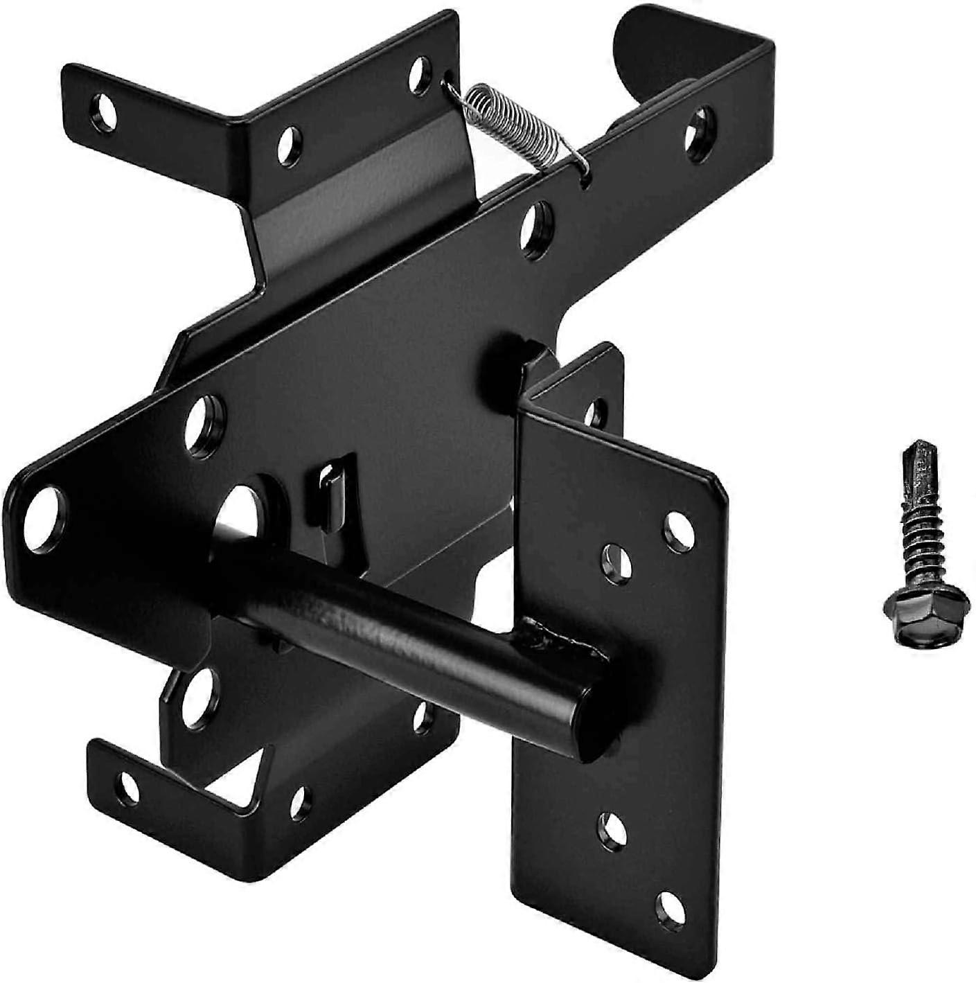 Self-Locking Gate Latch – Black Finishing Post Mount Steel Automatic Gravity Lever Wood Fence Gate L