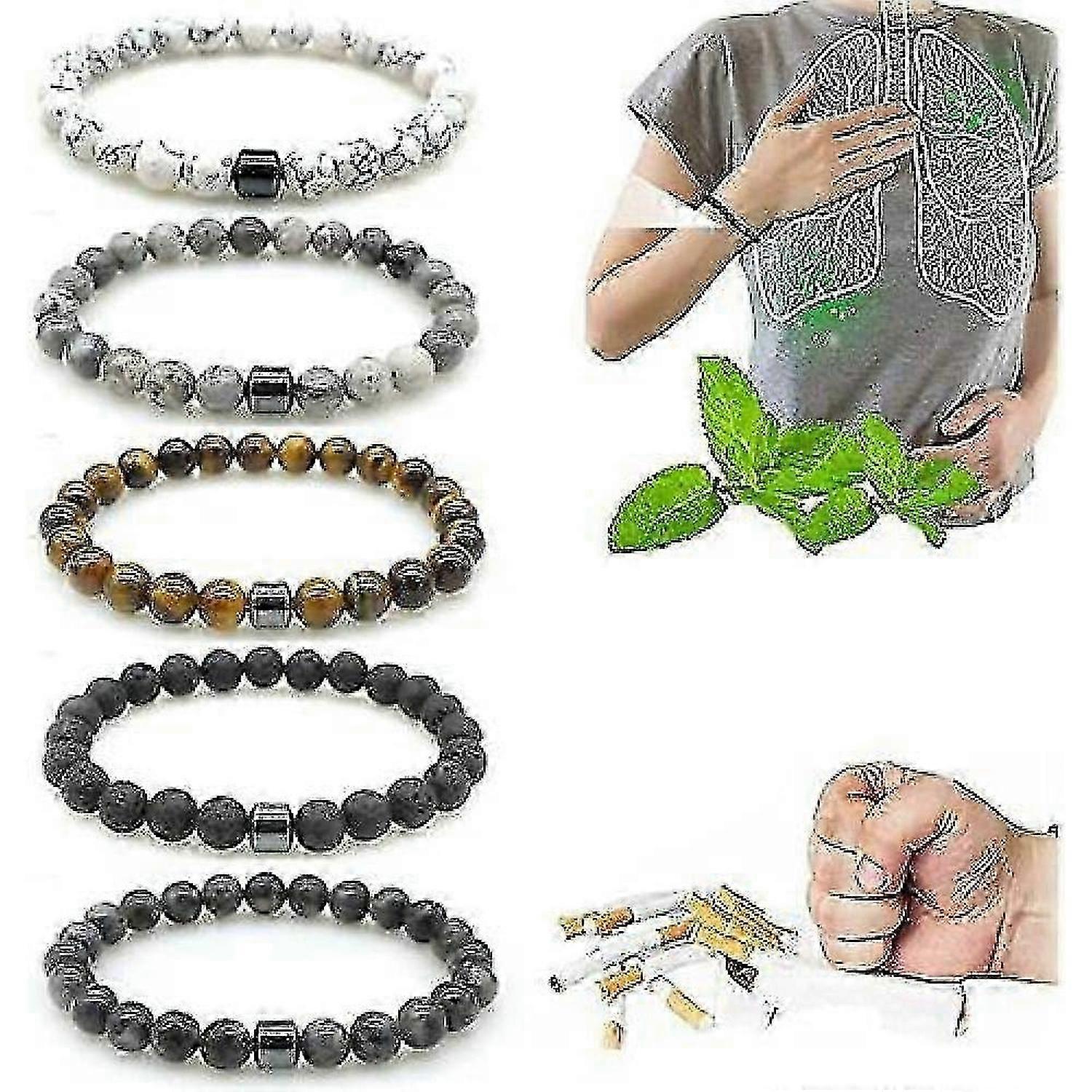 トリプルプロテクションアンチスモークブレスレット8mmマグネットセラピー肺デトックス用-イエロー