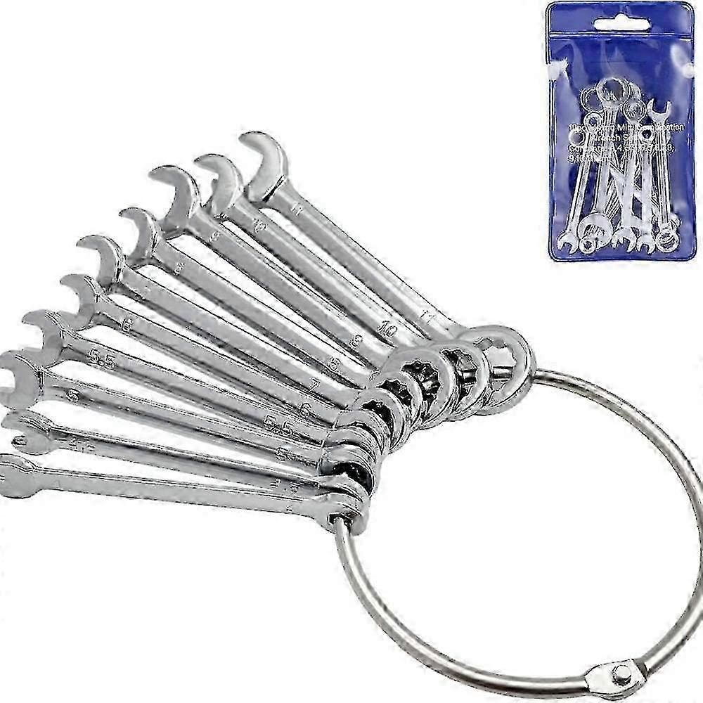 10pcs Mini Spanner Wrenches Set Key Ring Spanner Explosion-proof Pocket British/Metric Type Wrenches
