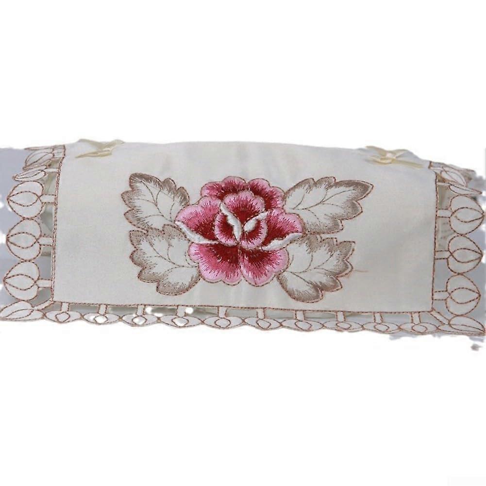 Embroidered Table Runner Oval Floral Rose Design for Dining Room Coffee Table 40x85cm