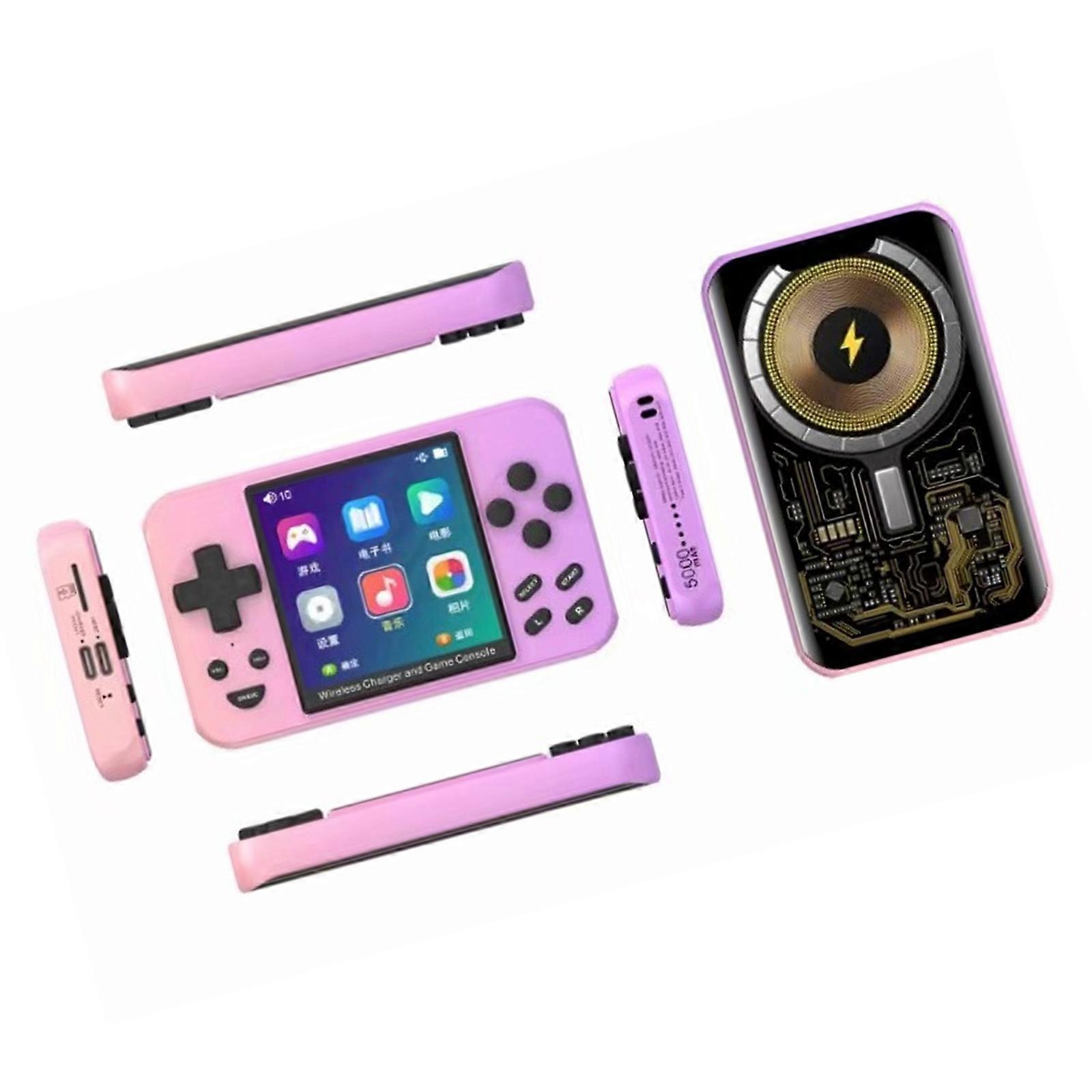 Handheld Game Console Retro Gaming System with 15W Magnetic Wireless Charging for Cellphone Game Machine Full Metal Body  Pink Color