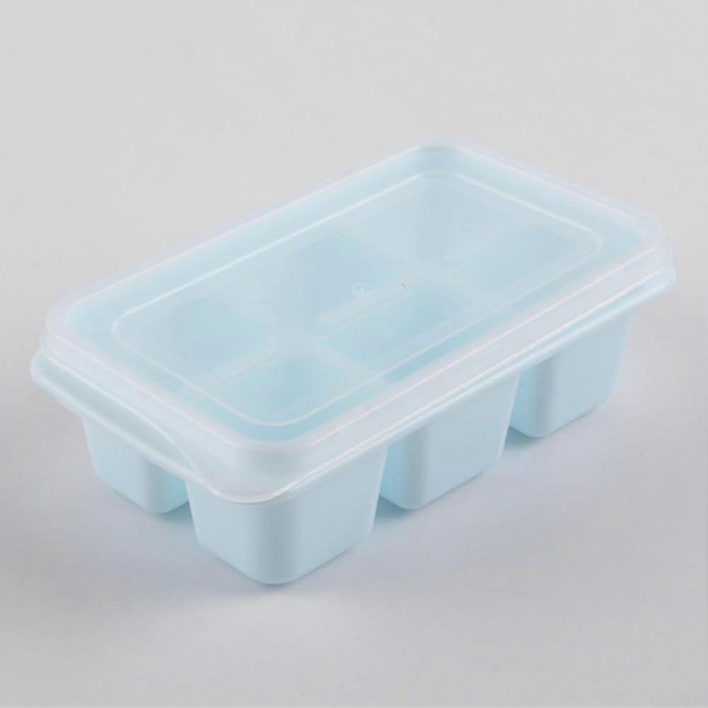 Ice Cube Tray with Lid 6 Sections ABS Material for Freezer Blue and White Mold